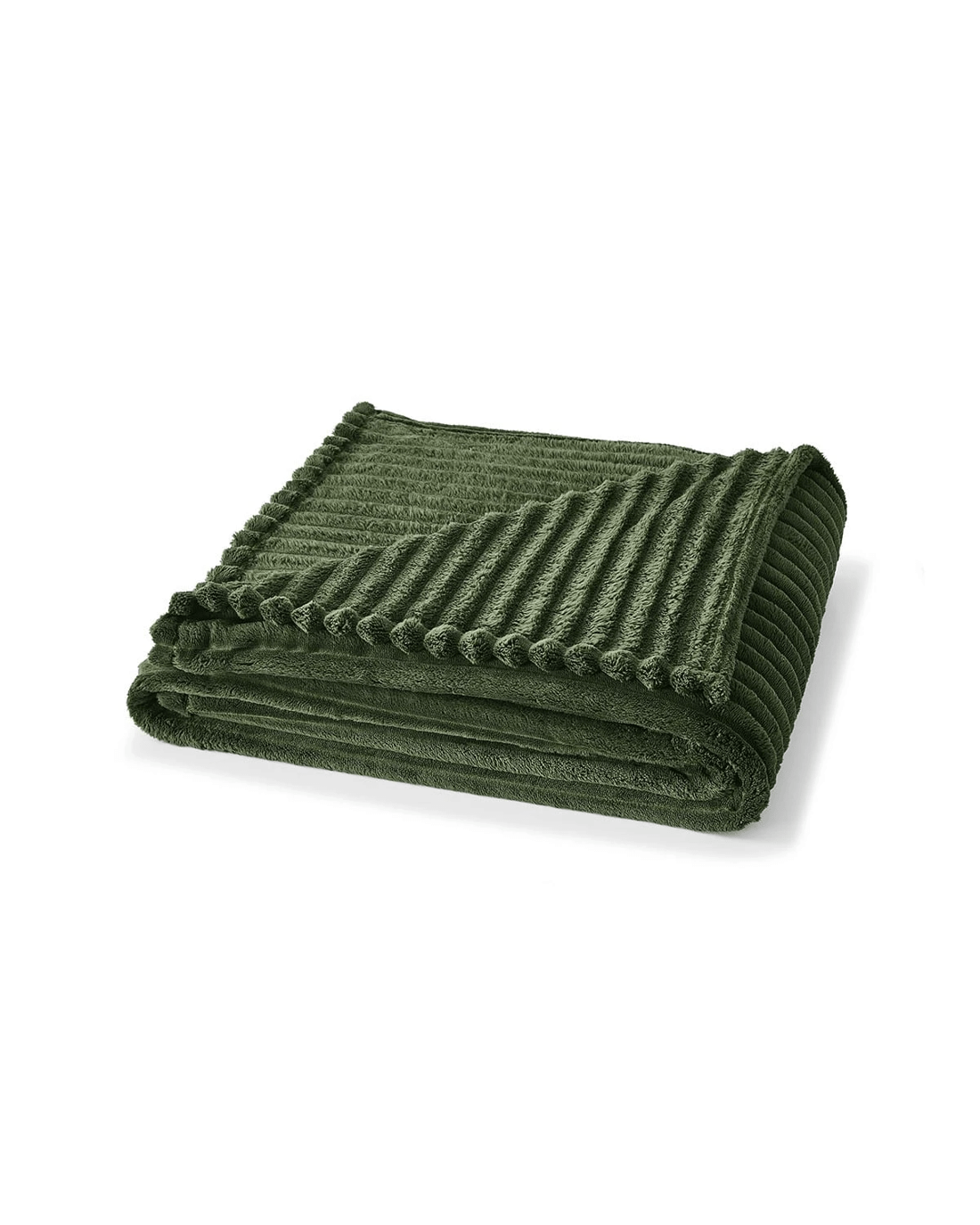 1 Plush Ribbed Blanket - Queen/King Bed, Forest, 1 of 6