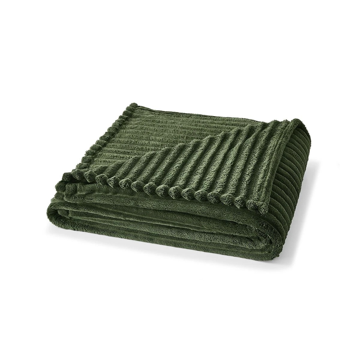 1 Plush Ribbed Blanket - Queen/King Bed, Forest, 1 of 6