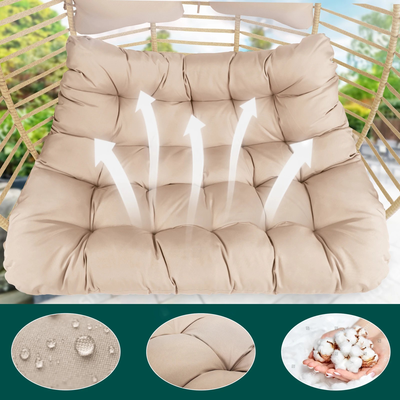 6 Alfordson Outdoor Egg Swing Chair 2 Seater Wicker Rattan Pod Hanging - Beige, 6 of 10