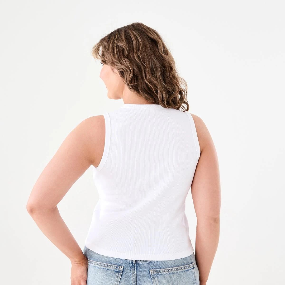 3 Sleeveless Rib Button Tank WHITE, 3 of 5
