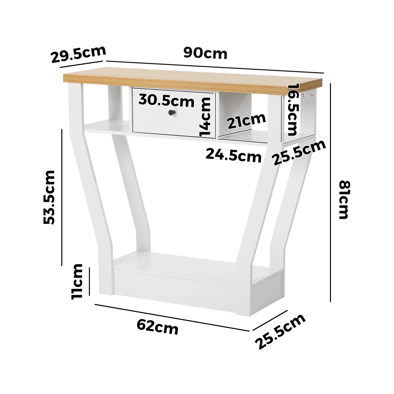 2 Oikiture Console Table 1 Drawer Hallway Entryway Storage Shelf Side Desk - White, 2 of 8