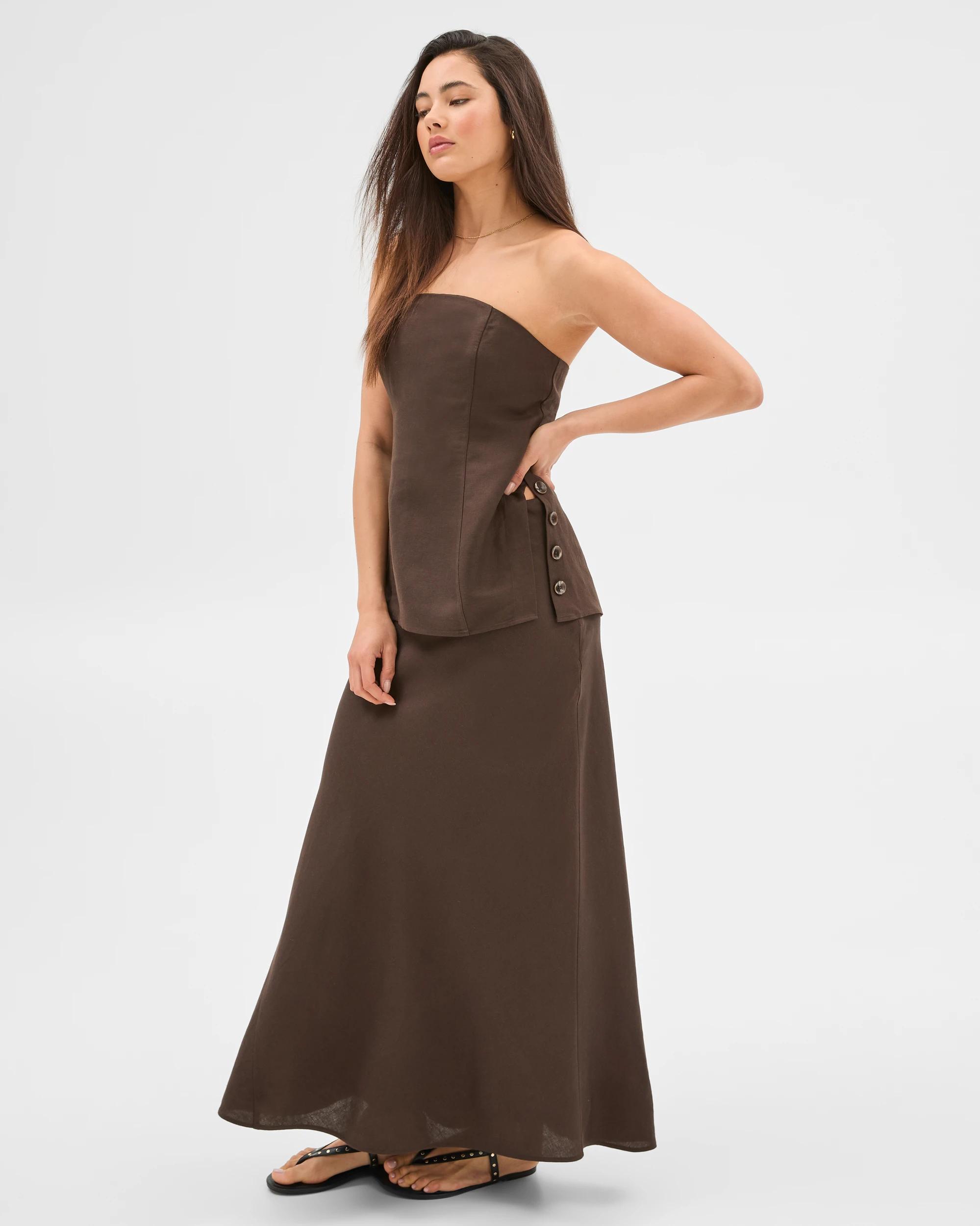 3 European Linen Blend Maxi Skirt - Lily Loves DEEP BROWN, 3 of 6