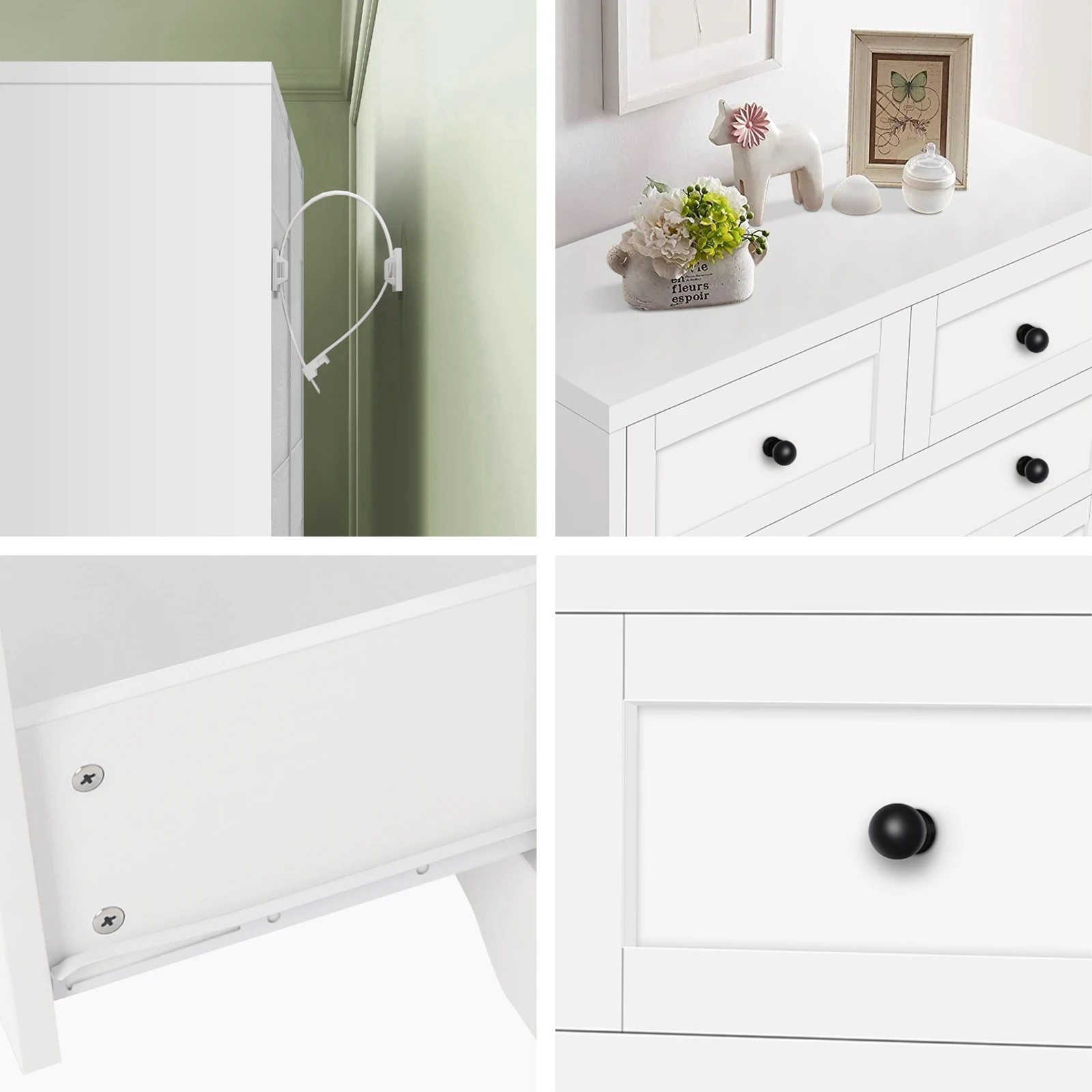 6 Alfordson 5 Chest of Drawers Hamptons Storage Cabinet Dresser Tallboy - White, 6 of 8