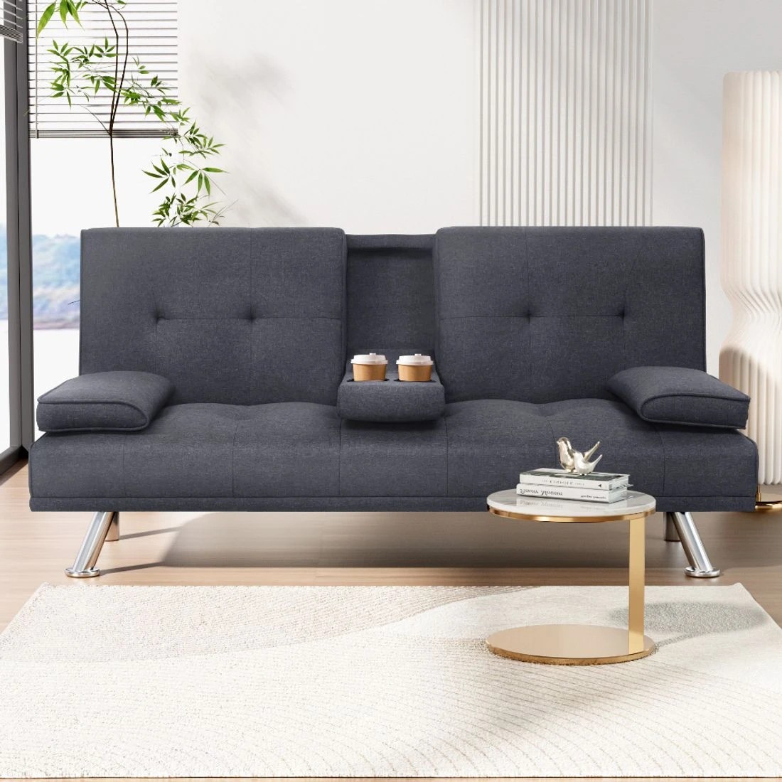3 Artiss Sofa Bed 175CM Dark  Fabric - Grey, 3 of 6