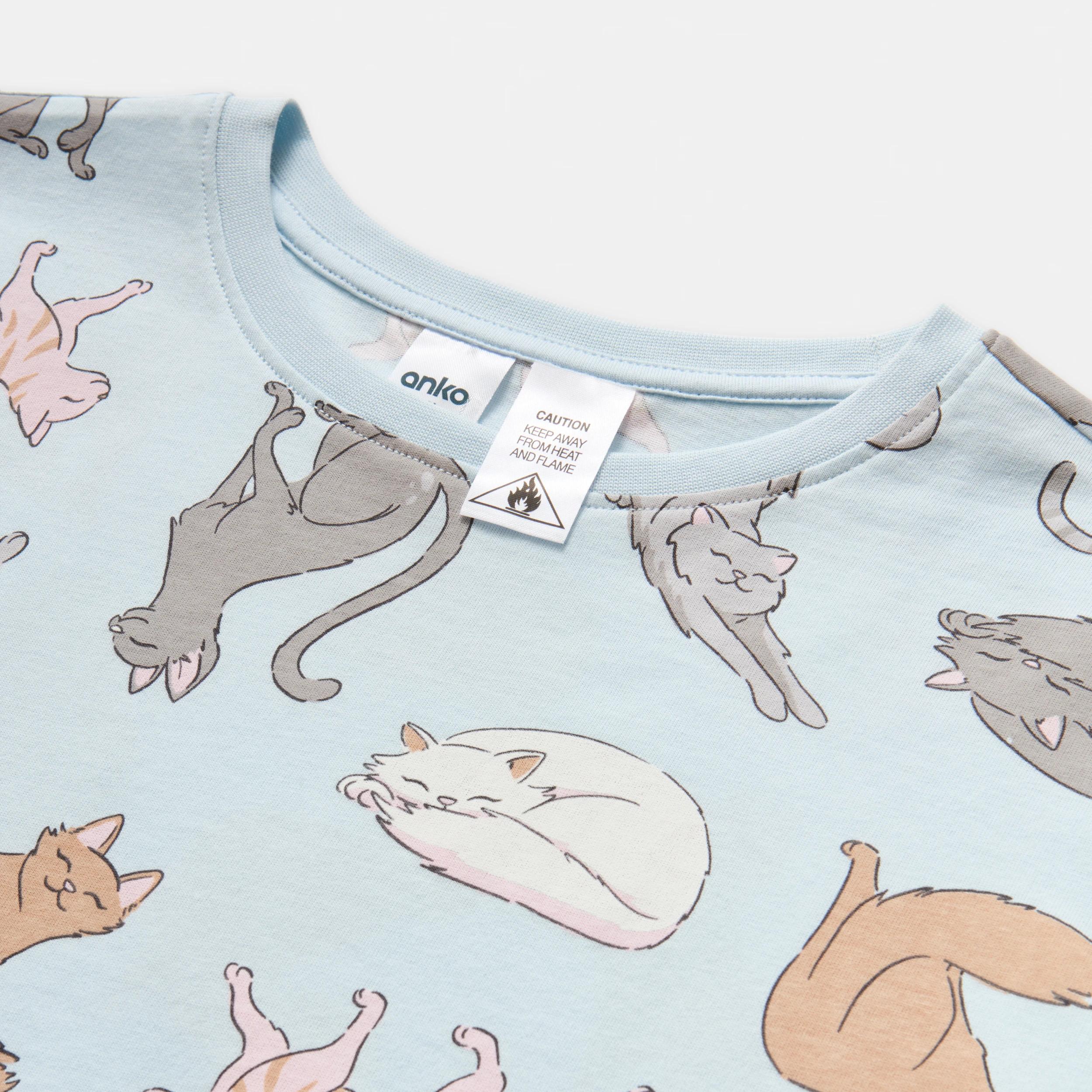6 Short Sleeve Top Jersey Pyjama Set BLUE CATS, 6 of 7