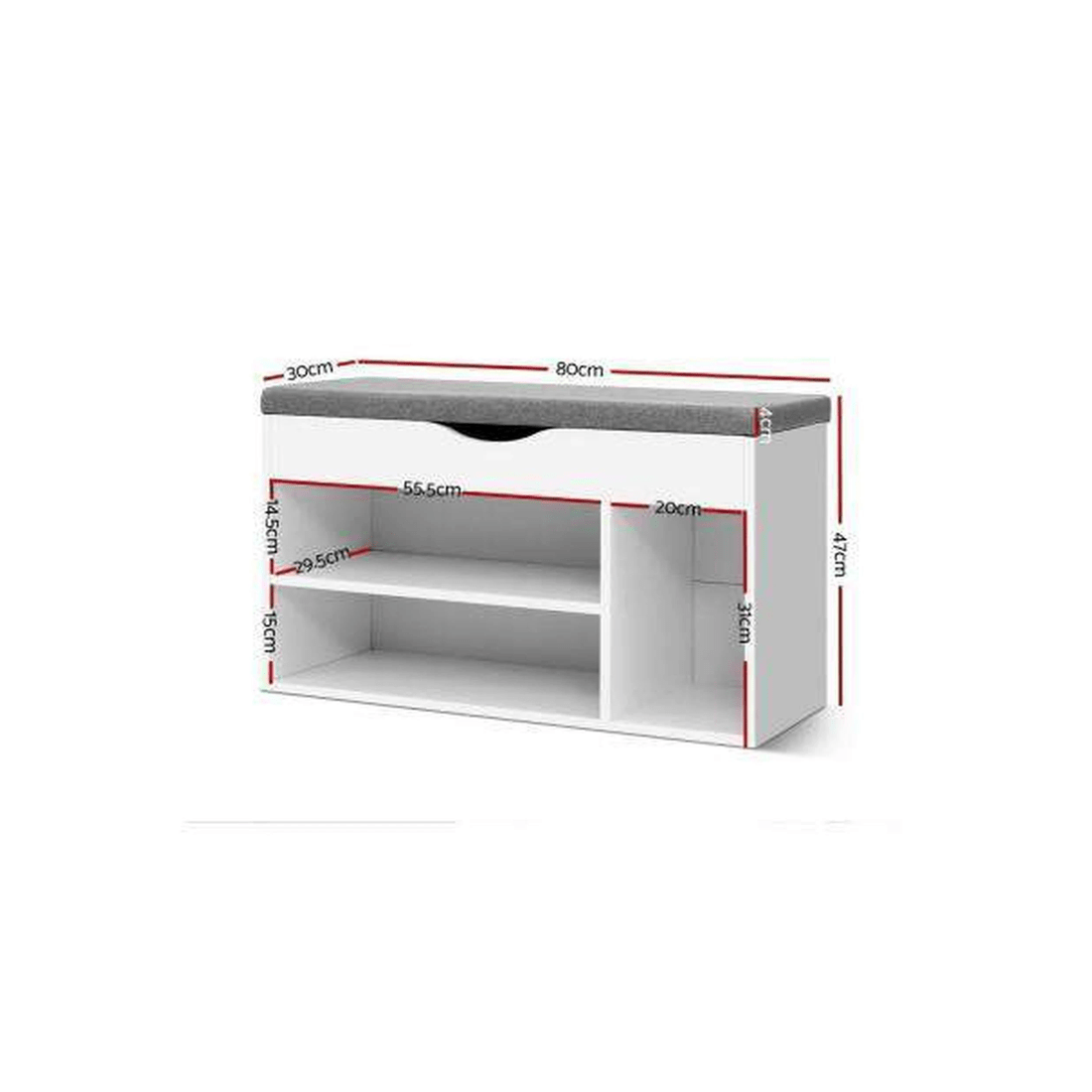 2 Artiss Shoe Cabinet Bench — White, Stores up to 9 Pairs, 4cm Cushioned Seat, 15mm Particle Board - White, 2 of 7
