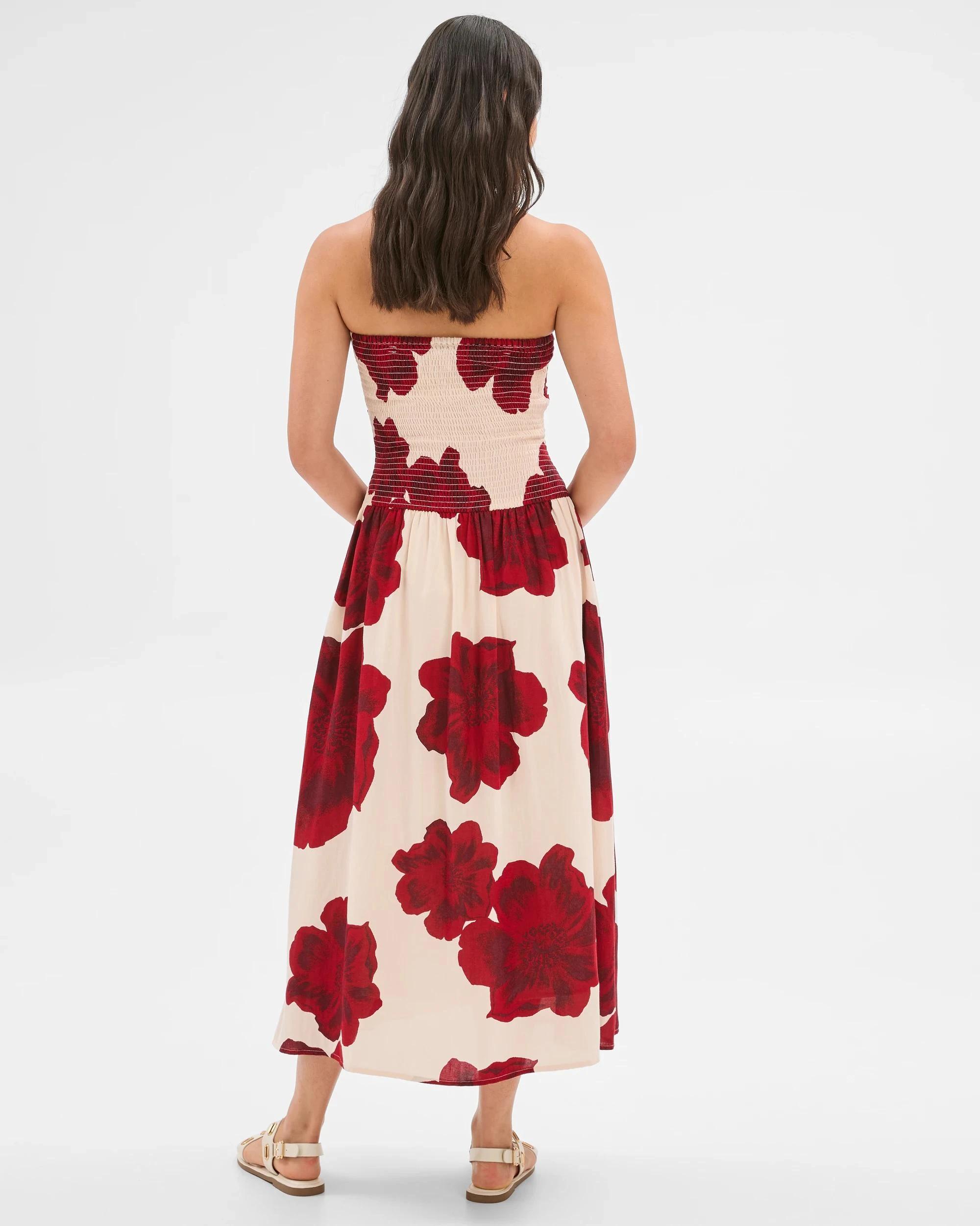 4 Gathered Sleeveless Midi Dress - Preview CRIMSON FLORAL, 4 of 6