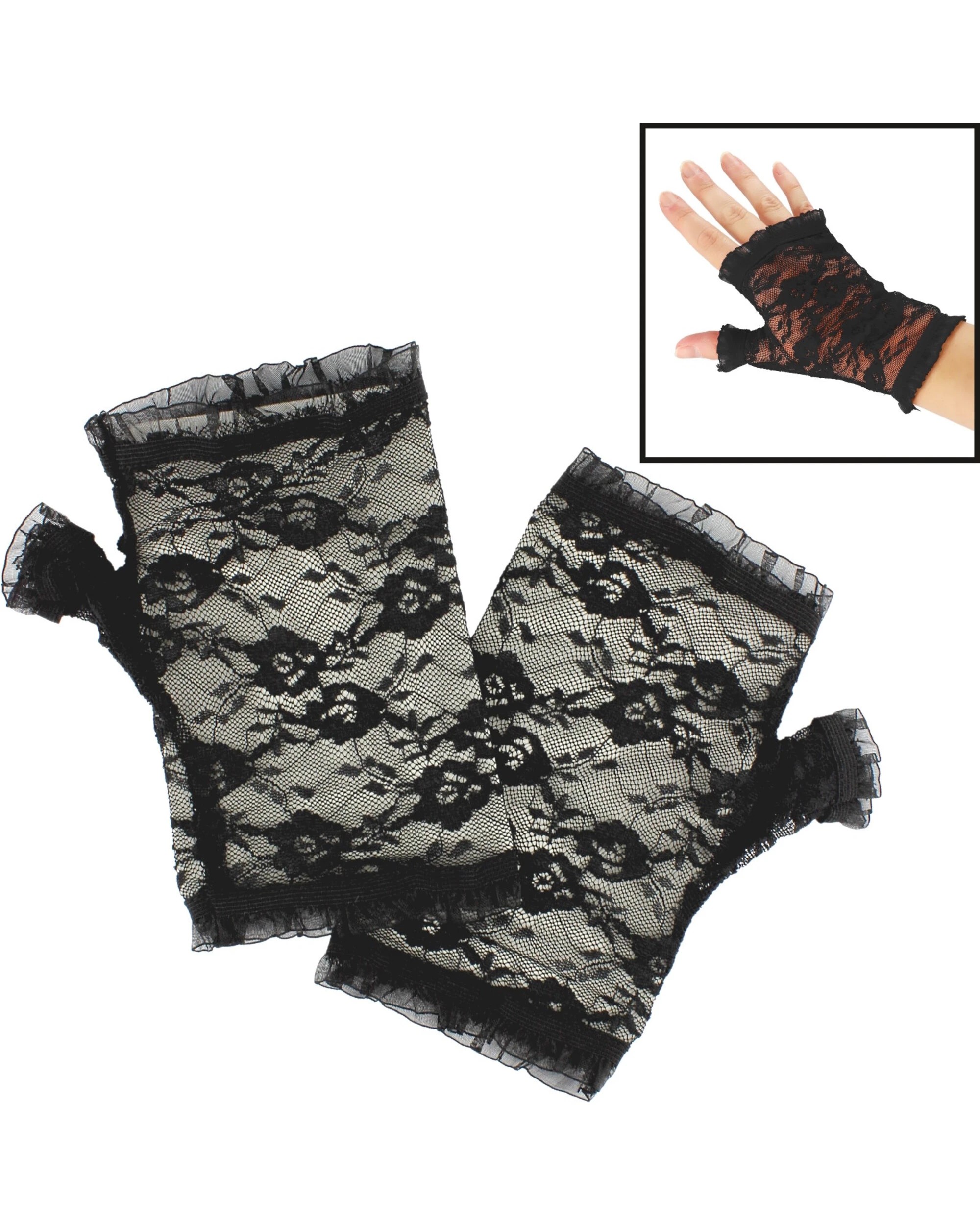 1 JD Party Lace Short Fingerless Gloves - One Size - Black, 1 of 1