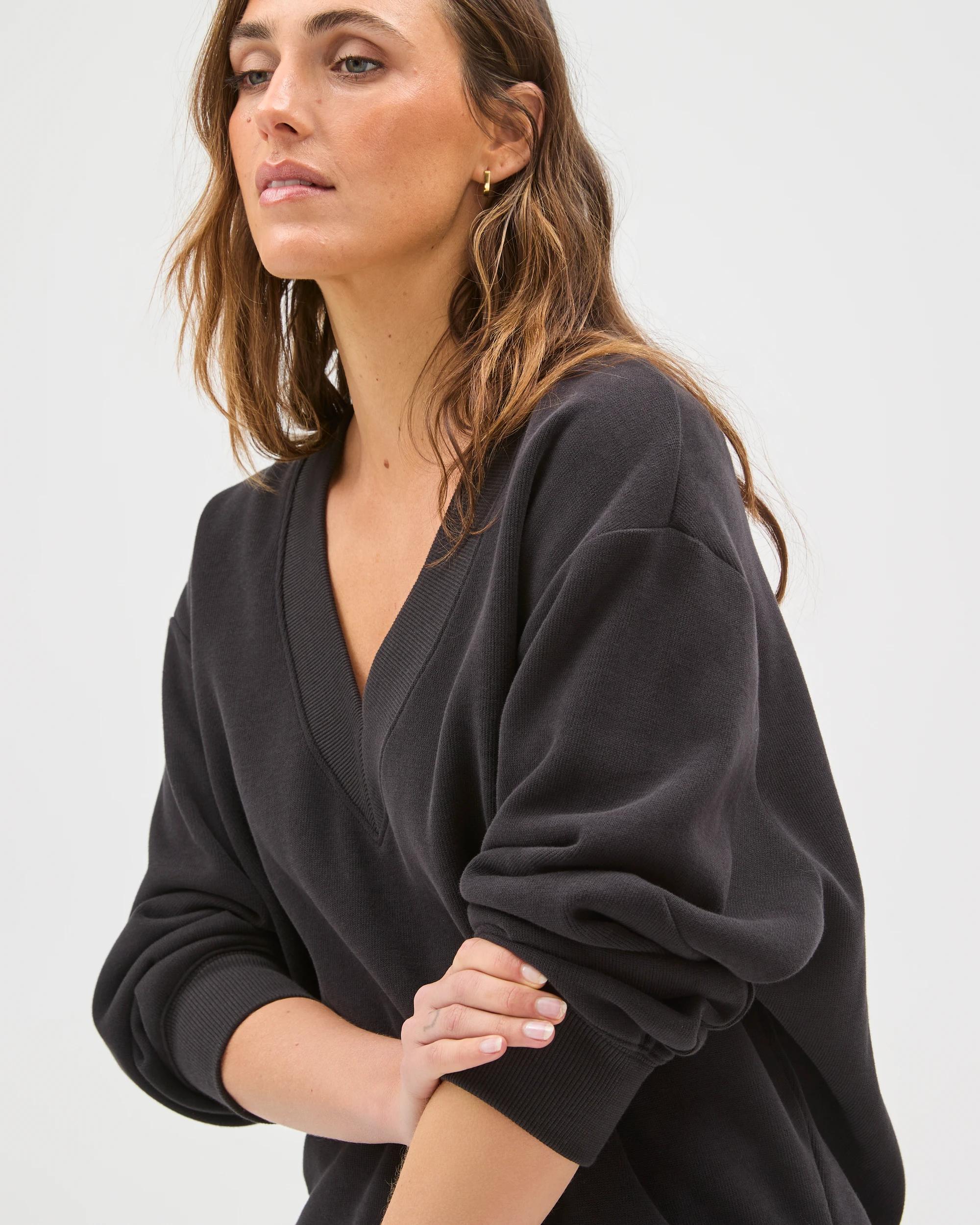 7 Target Active Australian Cotton Blend Sueded Rib V-Neck Jumper BLACK, 7 of 7
