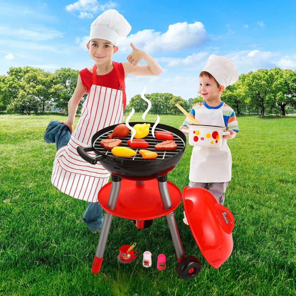 2 AUSWAY Kids Kitchen BBQ Grill Barbeque Playset, 2 of 3
