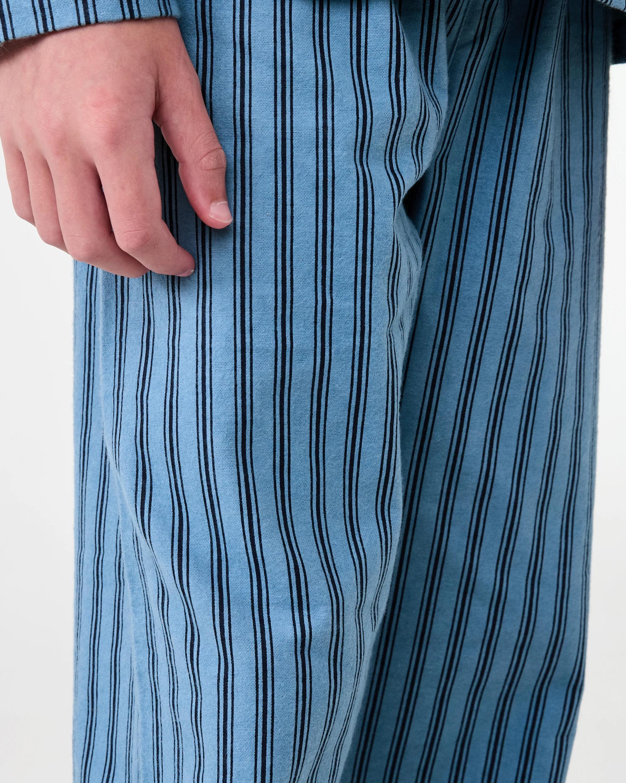 6 Flannel Pyjama Set Blu Stripe, 6 of 10