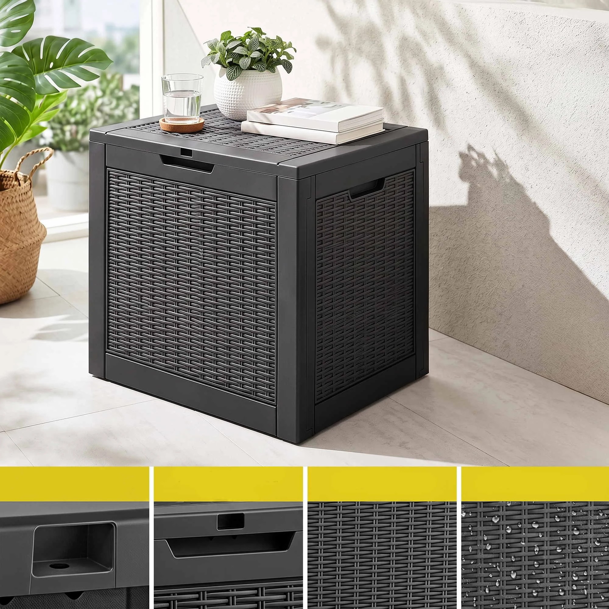 7 Gardeon Outdoor Storage Box 118L Container Lockable Garden Toy Tool Rattan-Texture - Black, 7 of 8