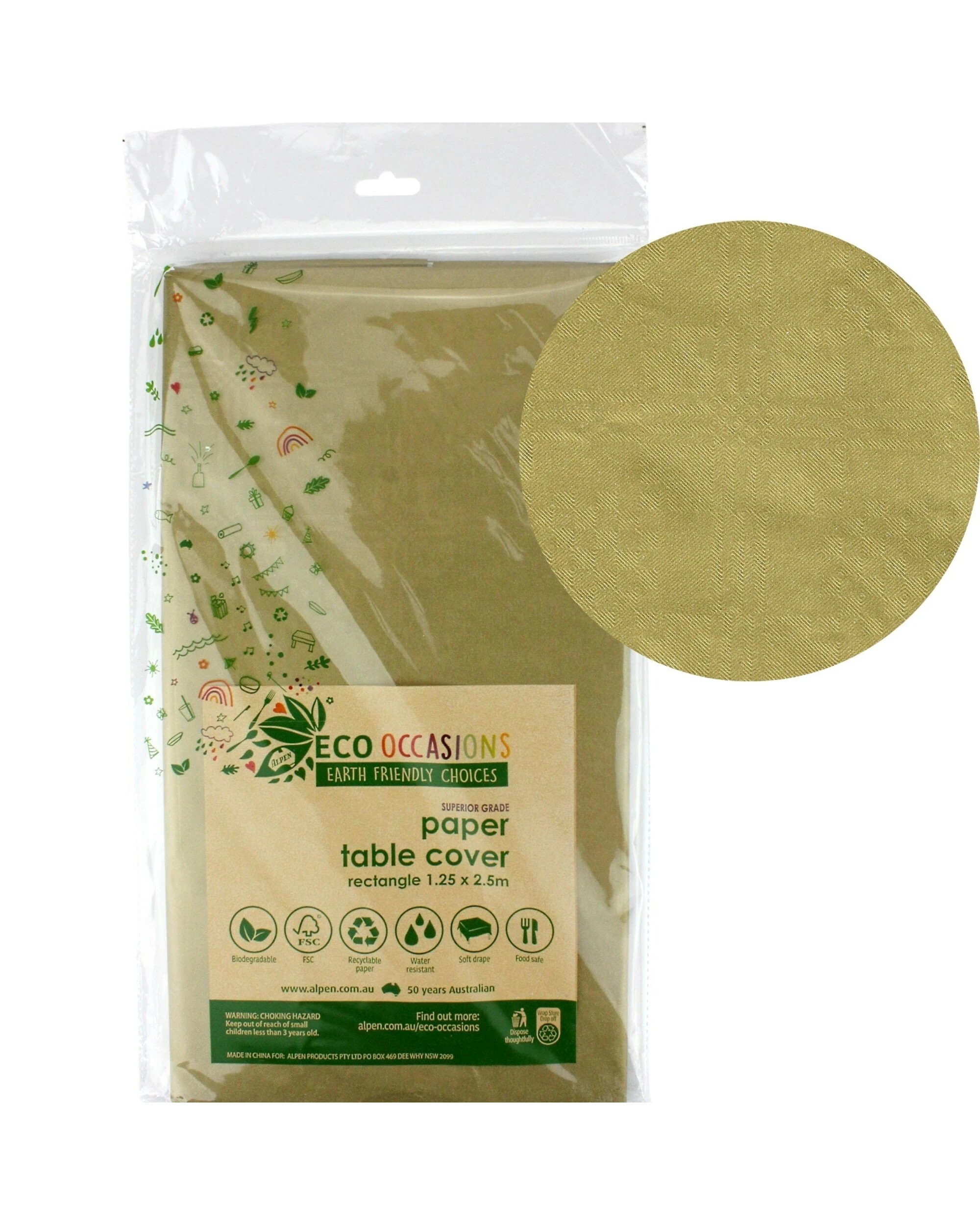1 Alpen Eco Biodegradable Paper Tablecloth - Gold, 1 of 1