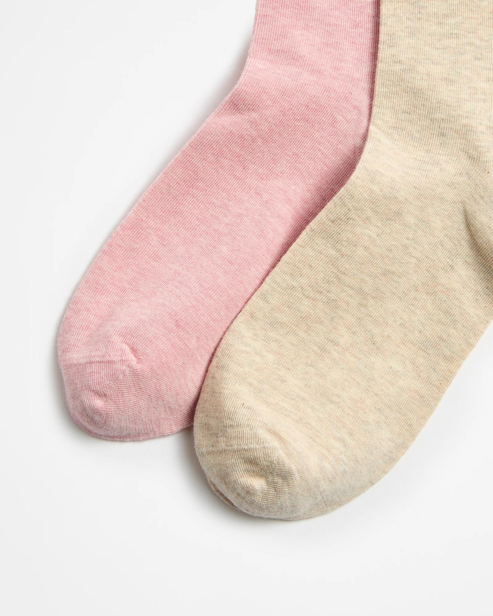 2 Target Woman Australian Cotton Blend 2 Pack Crew Boot Socks OATMEAL/PINK, 2 of 3