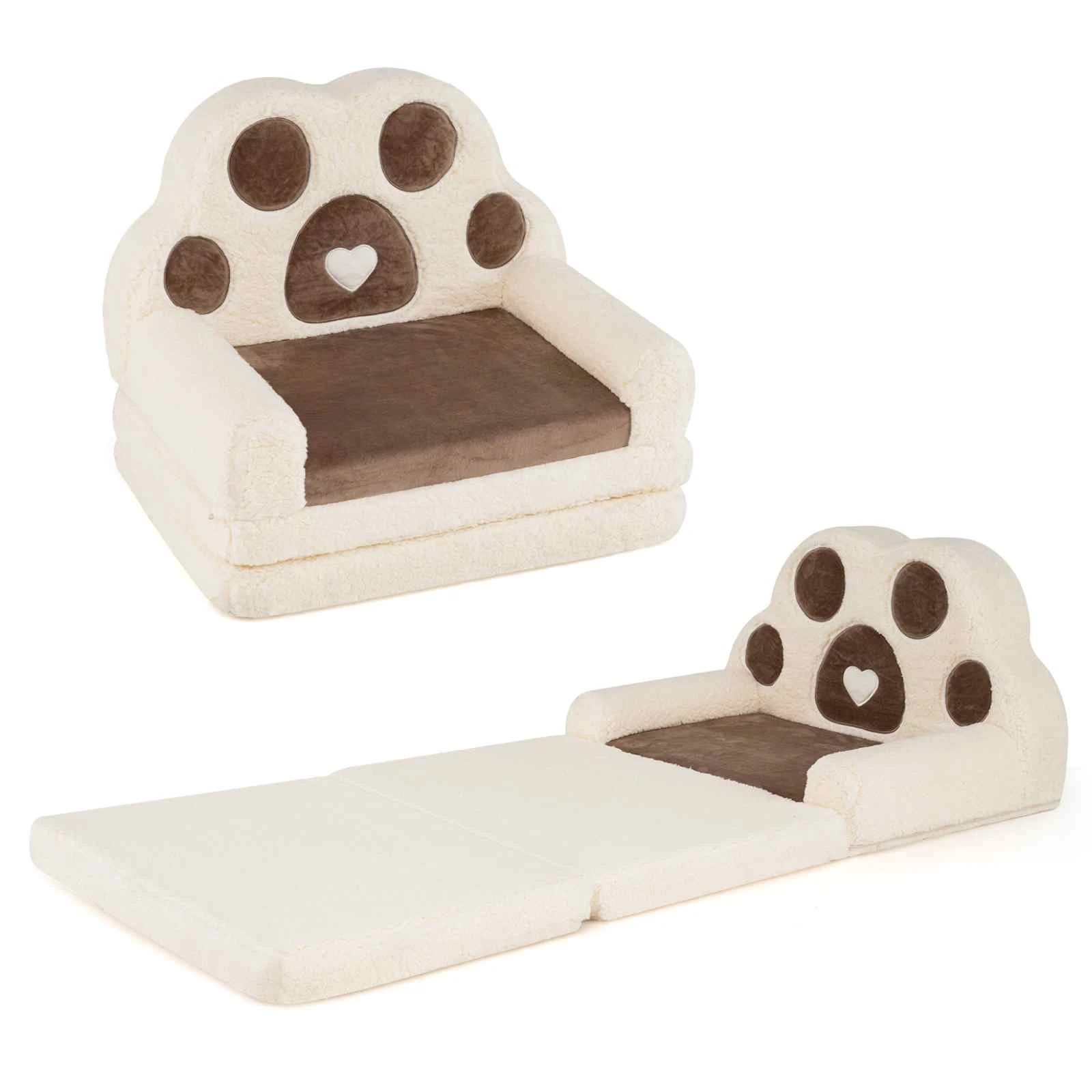 1 Costway Foldable Sofa Chair 2-in-1 Convertible Couch Lounger w/Cover Bear's Paw Pattern - Brown, 1 of 5