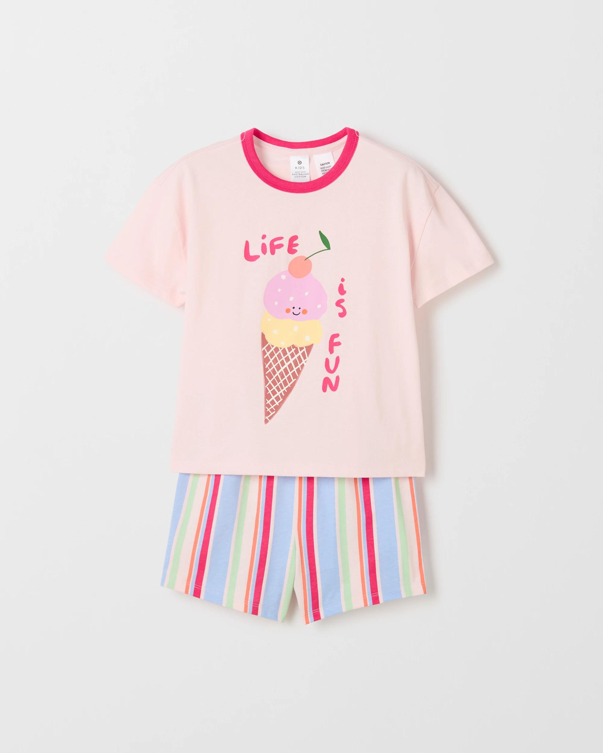 1 Target Kids Australian Cotton Younger Girls Oversized Jersey Pyjama Set ICE CREAM, 1 of 3