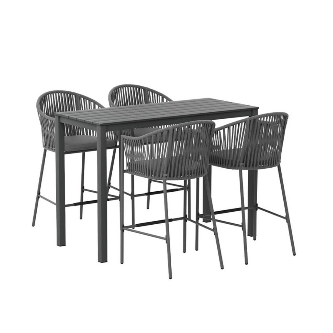 3 Gardeon 5-Piece Outdoor Bar Set Dining Table Rope Chair Patio Bistro Set - Grey, 3 of 3