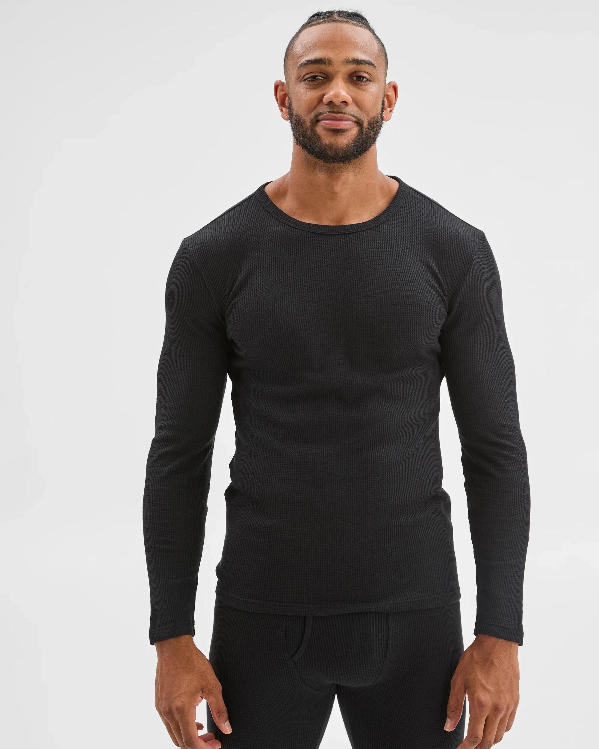 3 Maxx Australian Cotton Blend Long Sleeve Waffle Thermal Top BLACK, 3 of 6