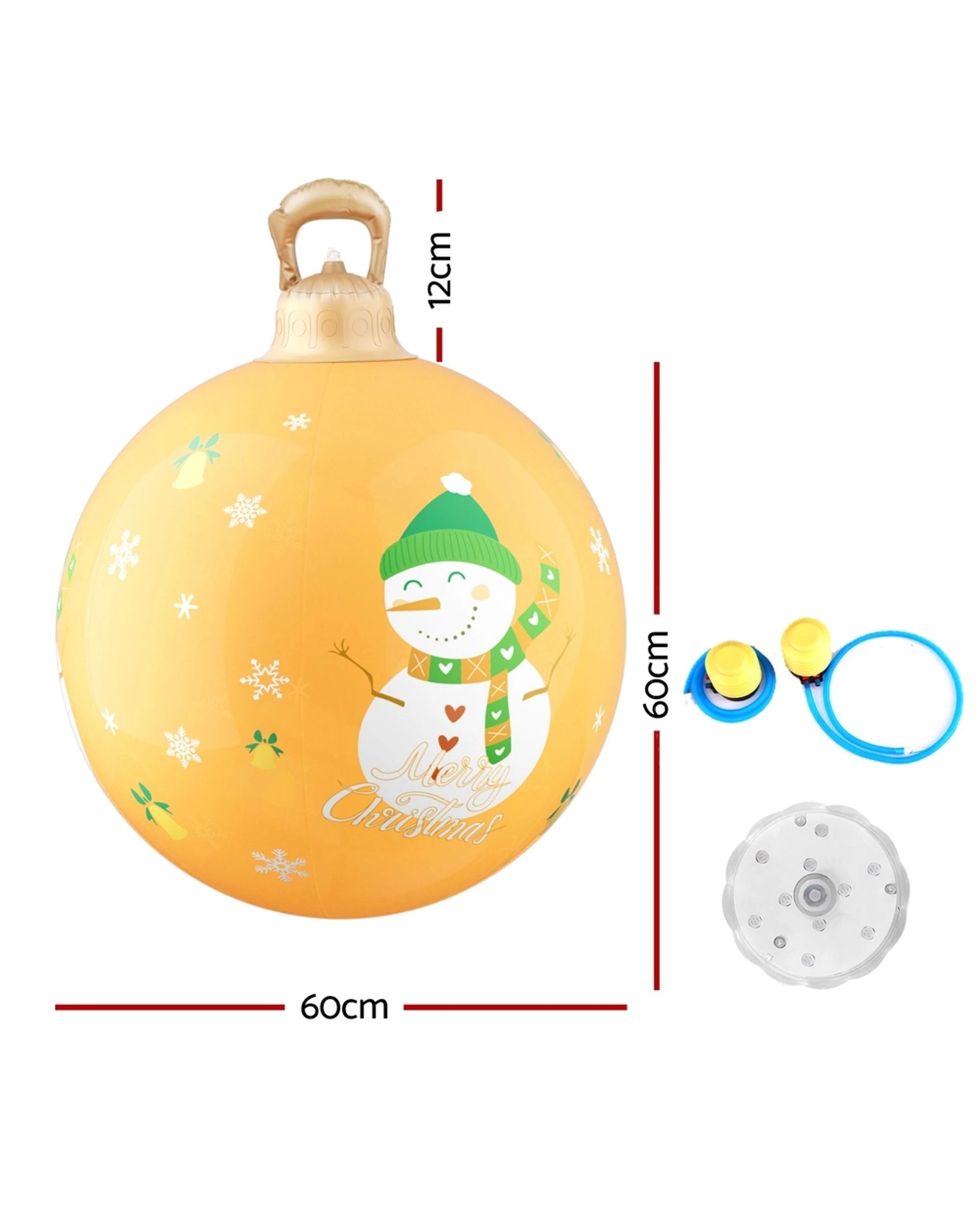 2 Jingle Jollys Christmas Inflatable Ball 60cm Led Illuminated Snowman Xmas Decor - Gold, 2 of 6