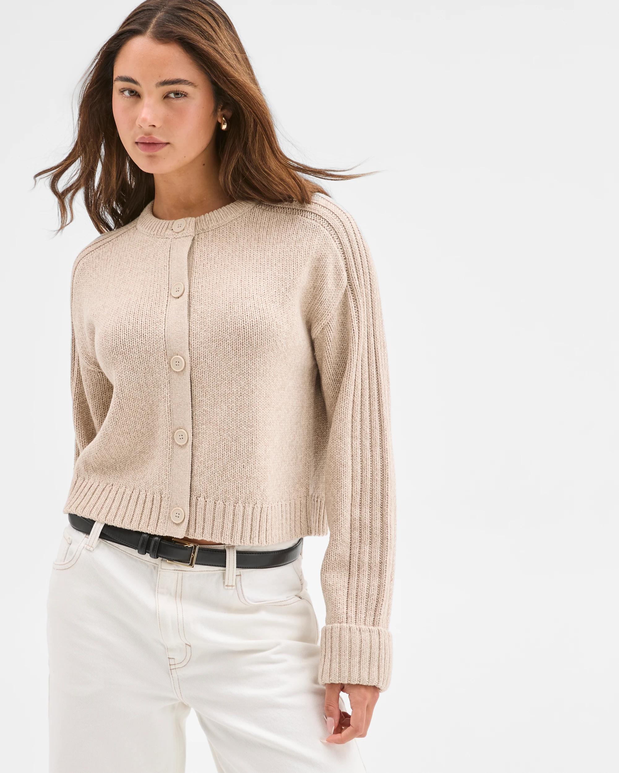 1 Lily Loves Australian Cotton Blend Knit Cardigan OATMEAL MARLE, 1 of 6