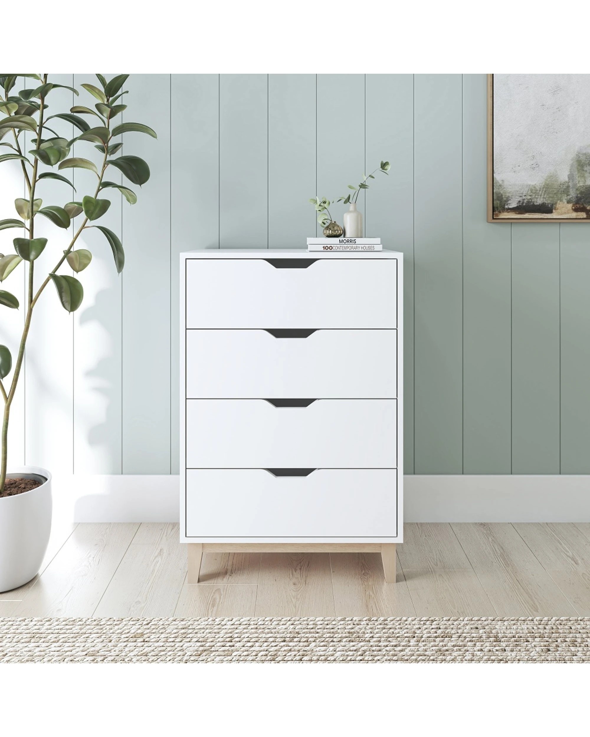 2 Alpine Bay Alma Scandi 4 Drawer Chest Laminated Pinewood Legs Storage - White, 2 of 5