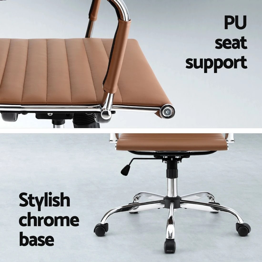 6 Artiss Office Chair Conference Chairs PU Leather Mid Back - Brown, 6 of 6