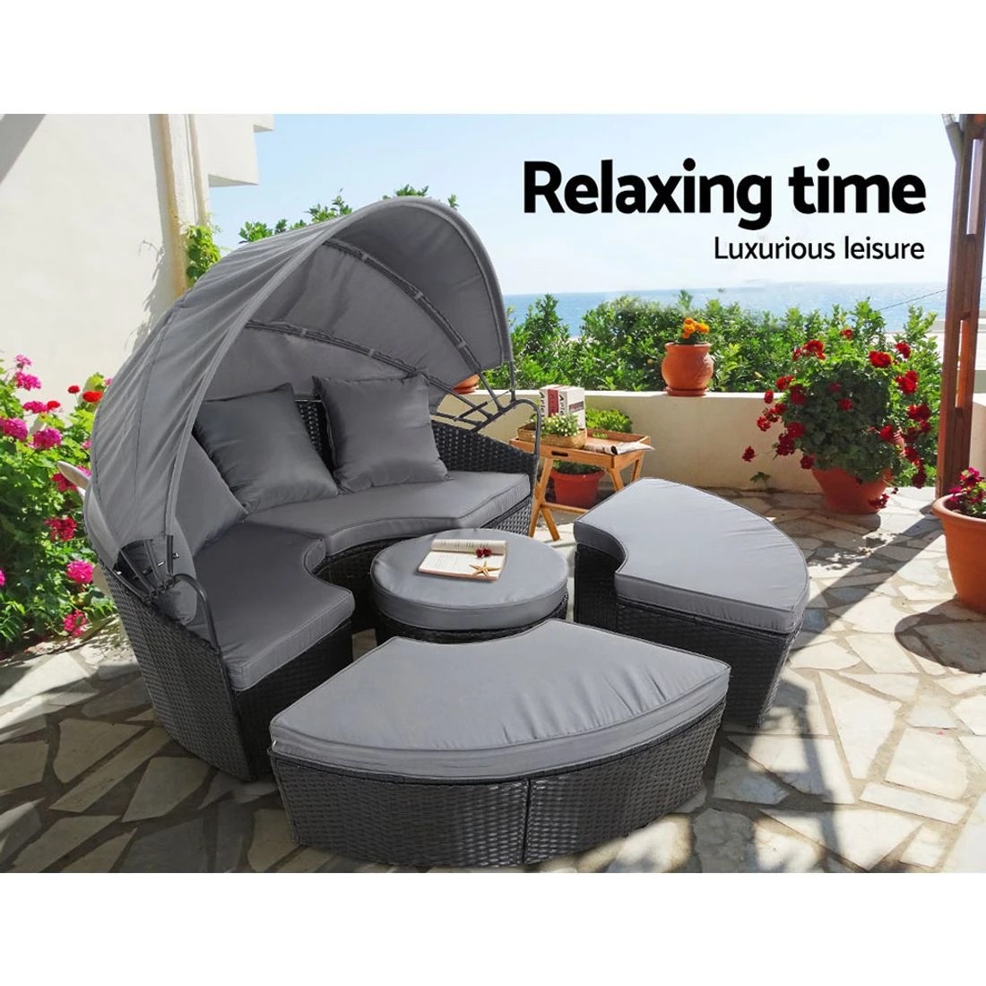 6 Gardeon Sun Lounge Setting Wicker Lounger Day Bed Patio Outdoor Furniture - Black, 6 of 7