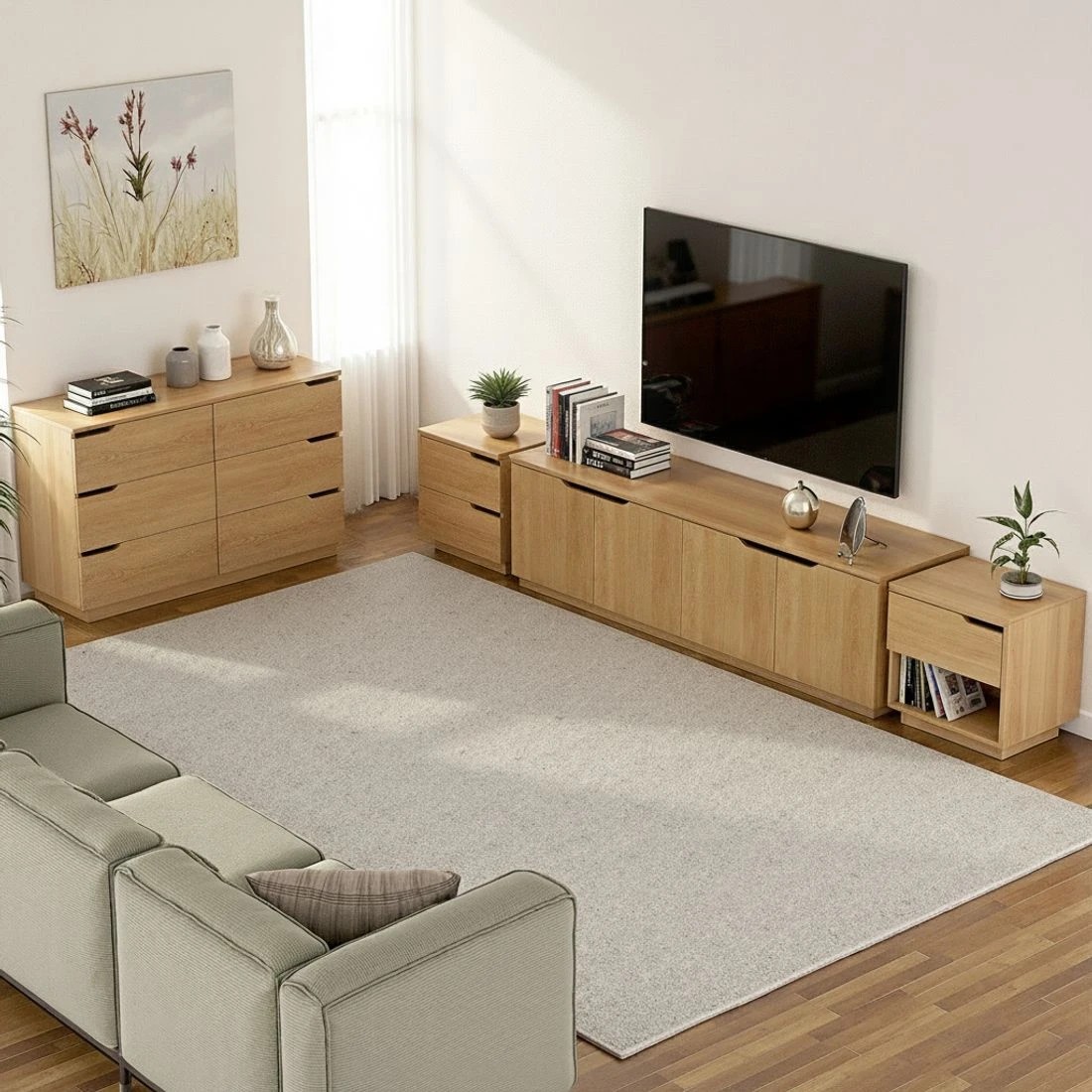 6 Artiss Bedside Table 2 Drawers Nightstand - Natural, 6 of 8