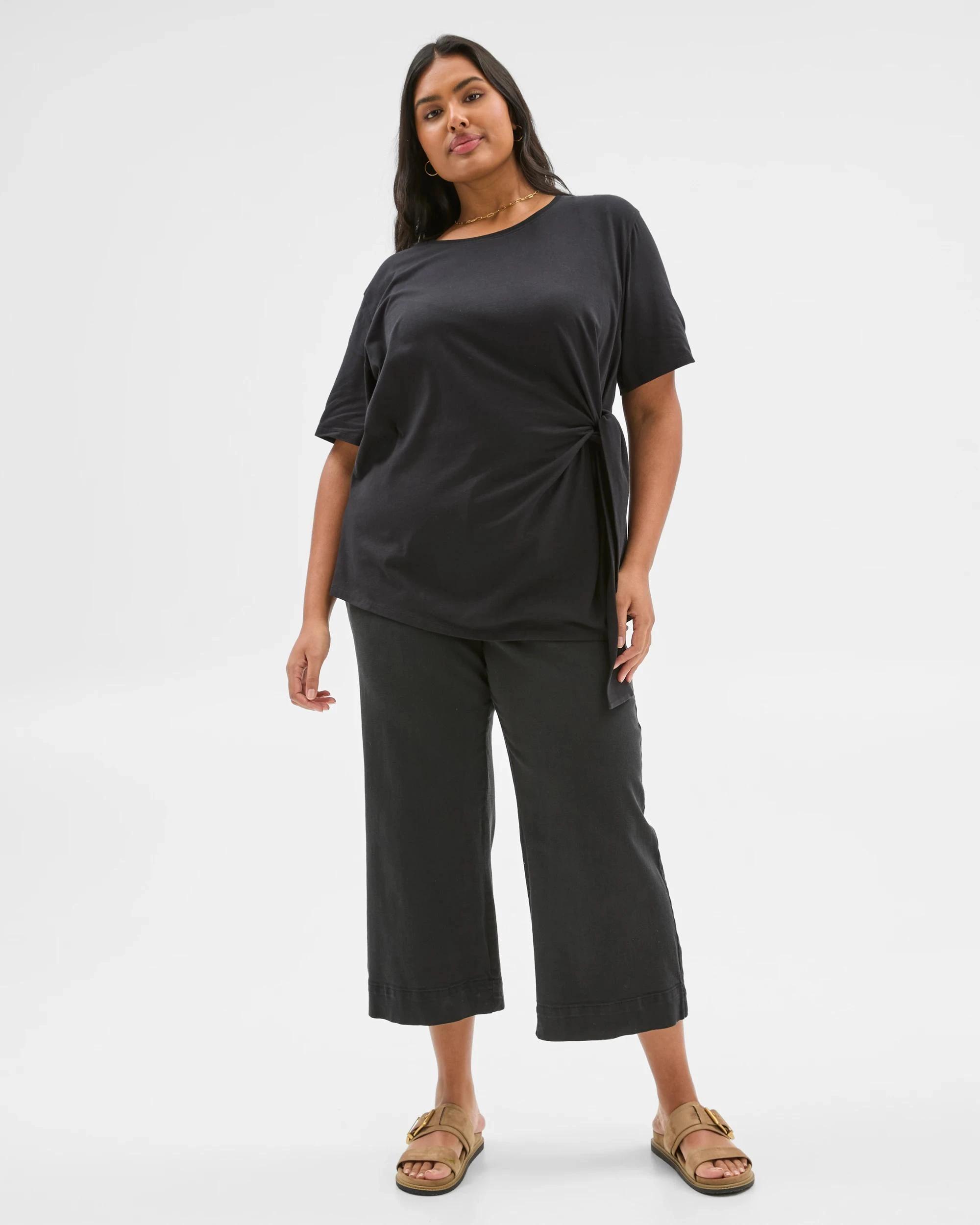 1 Target Plus Size Australian Cotton Tie Front T-Shirt BLACK, 1 of 6