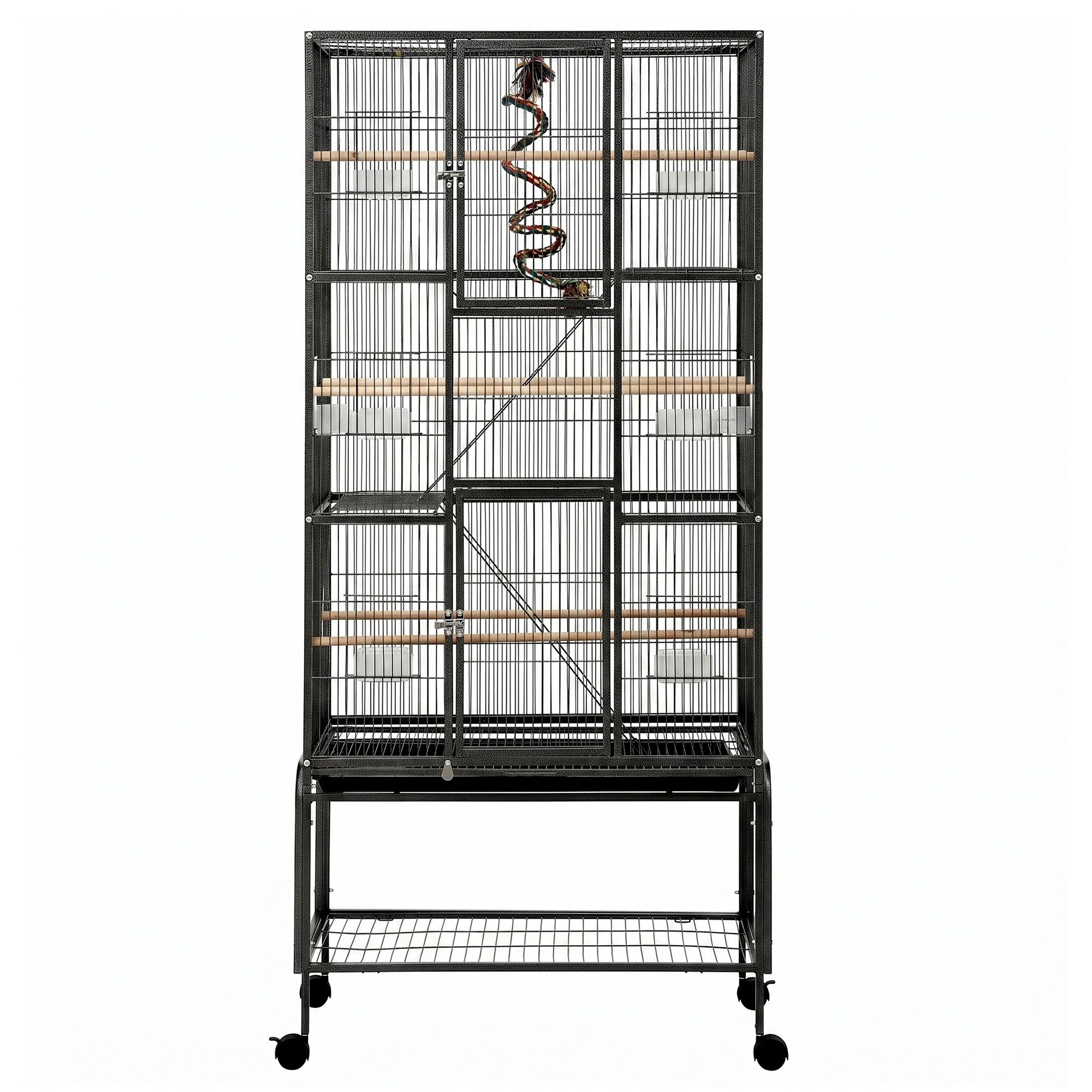 4 i.Pet 3-Tier Large Bird Cage Aviary with Ladder Parrot Budgie Wheels - Black, 4 of 8