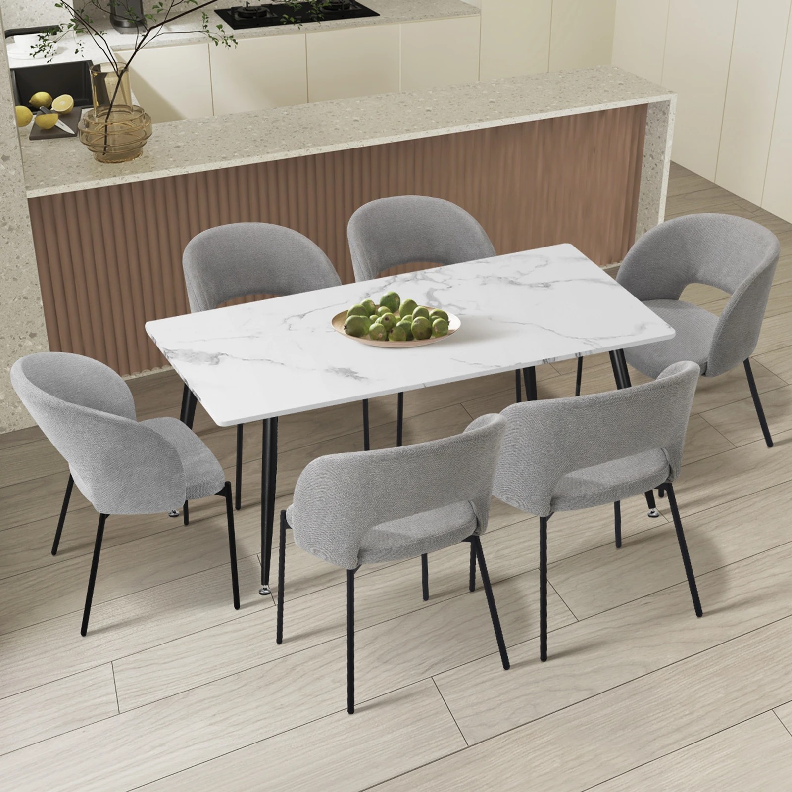 2 Oikiture 120cm Rectangle Dining Table With 6pcs Fabric Dining Chairs
 - Multi, 2 of 10