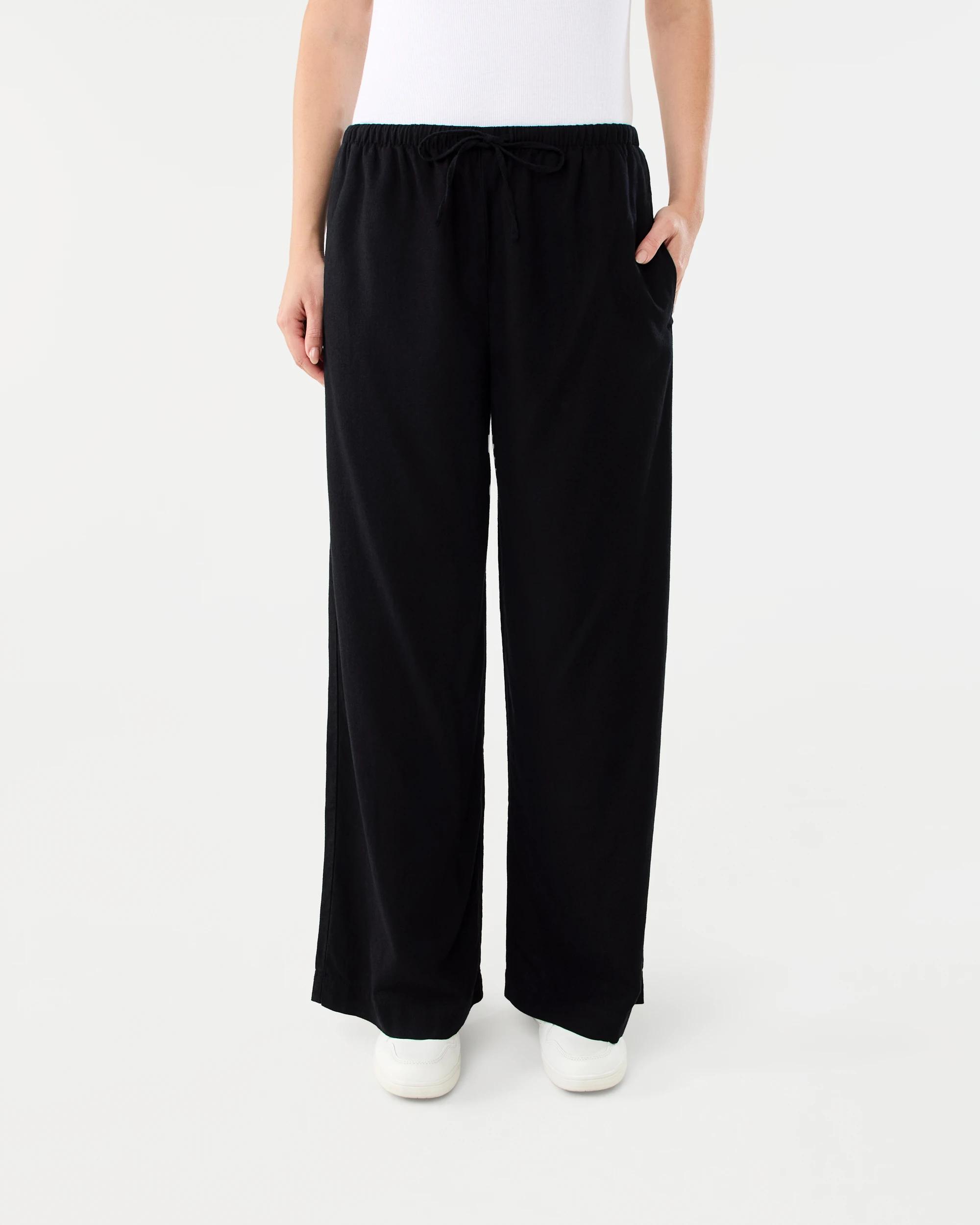 1 Linen Blend Wide Leg Pants Black, 1 of 5