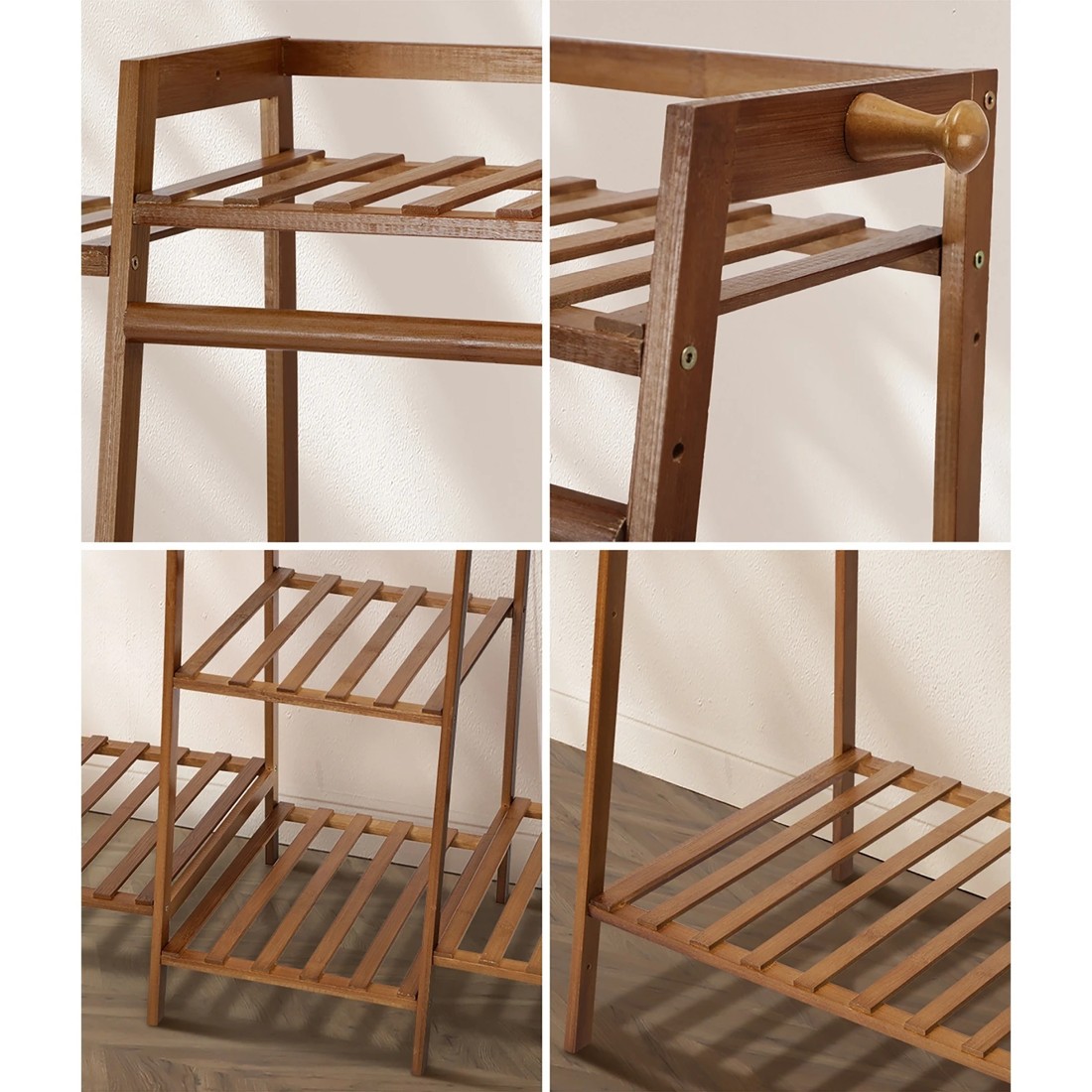 4 Oikiture Clothes Rack Open Wardrobe Garment Coat Hanging Rail Bamboo 9 Shelves
 - Natural, 4 of 10