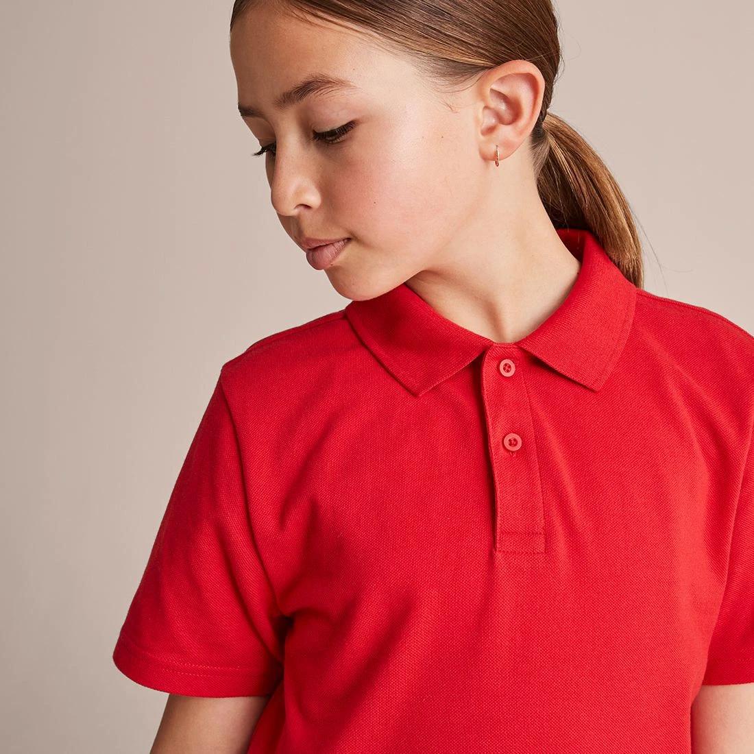 8 Target Youth Short Sleeve School Polo — Cotton-rich, Stain-release, Button-down Collar, Size 5-6, White RED, 8 of 10