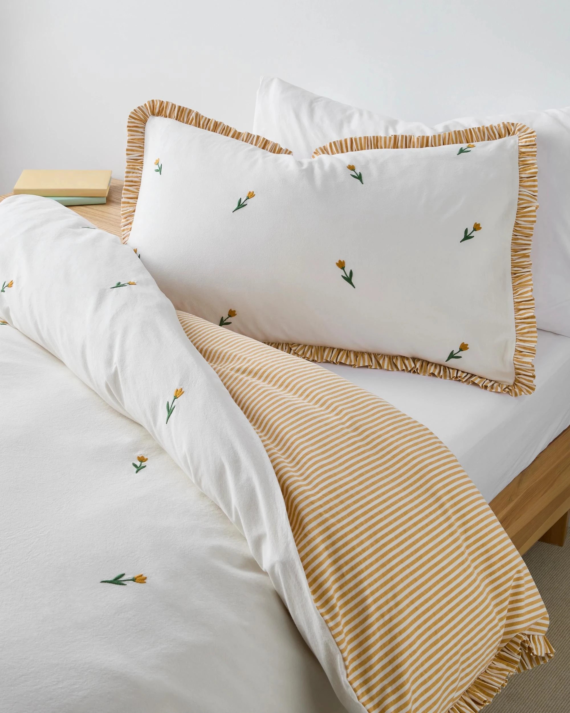 2 Target Tulip Embroidered Cotton Ruffle Quilt Cover Set - Queen Bed - Yellow, 2 of 4