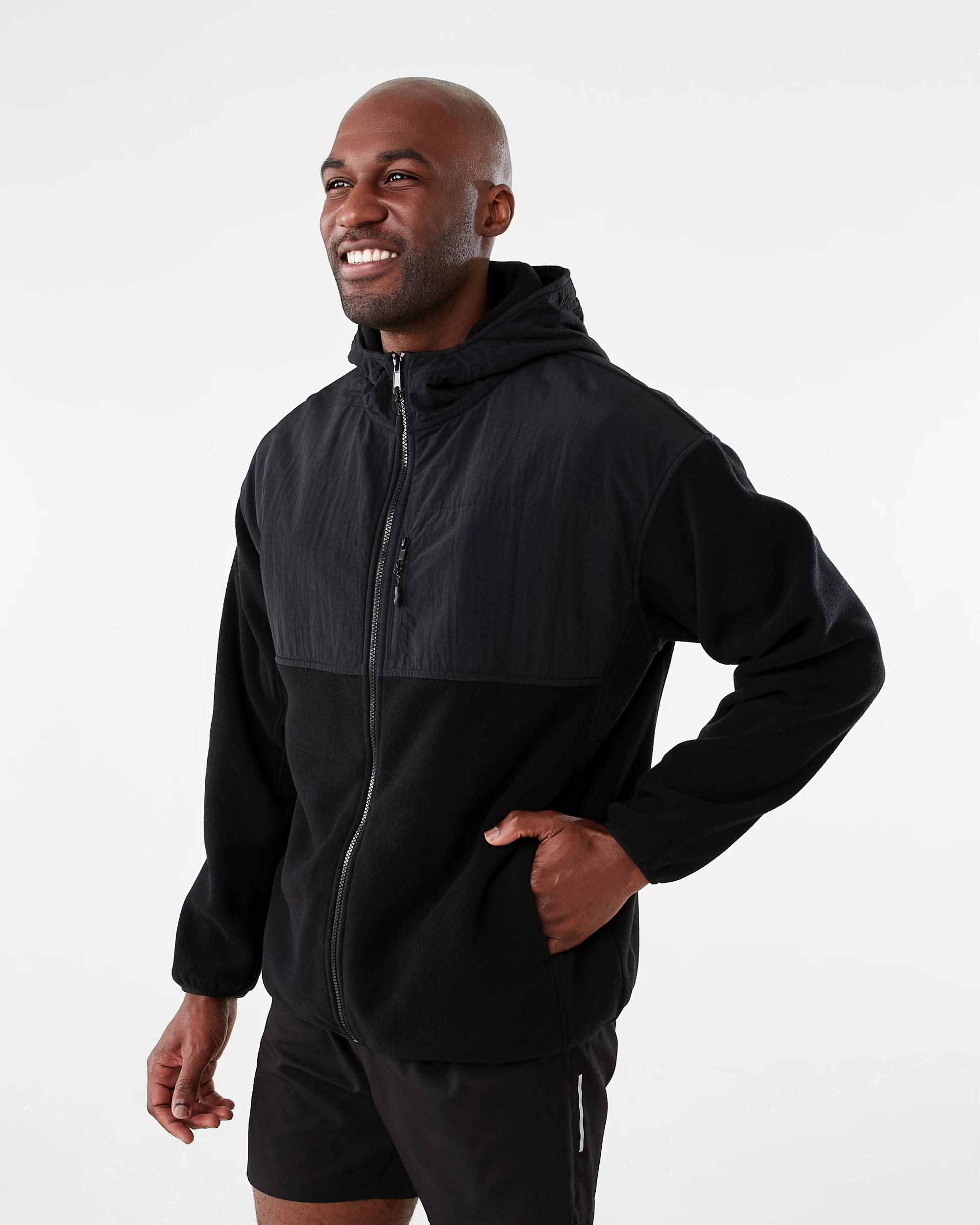 3 Active Mens Polar Fleece Full Zip Hoodie Black W26, 3 of 8