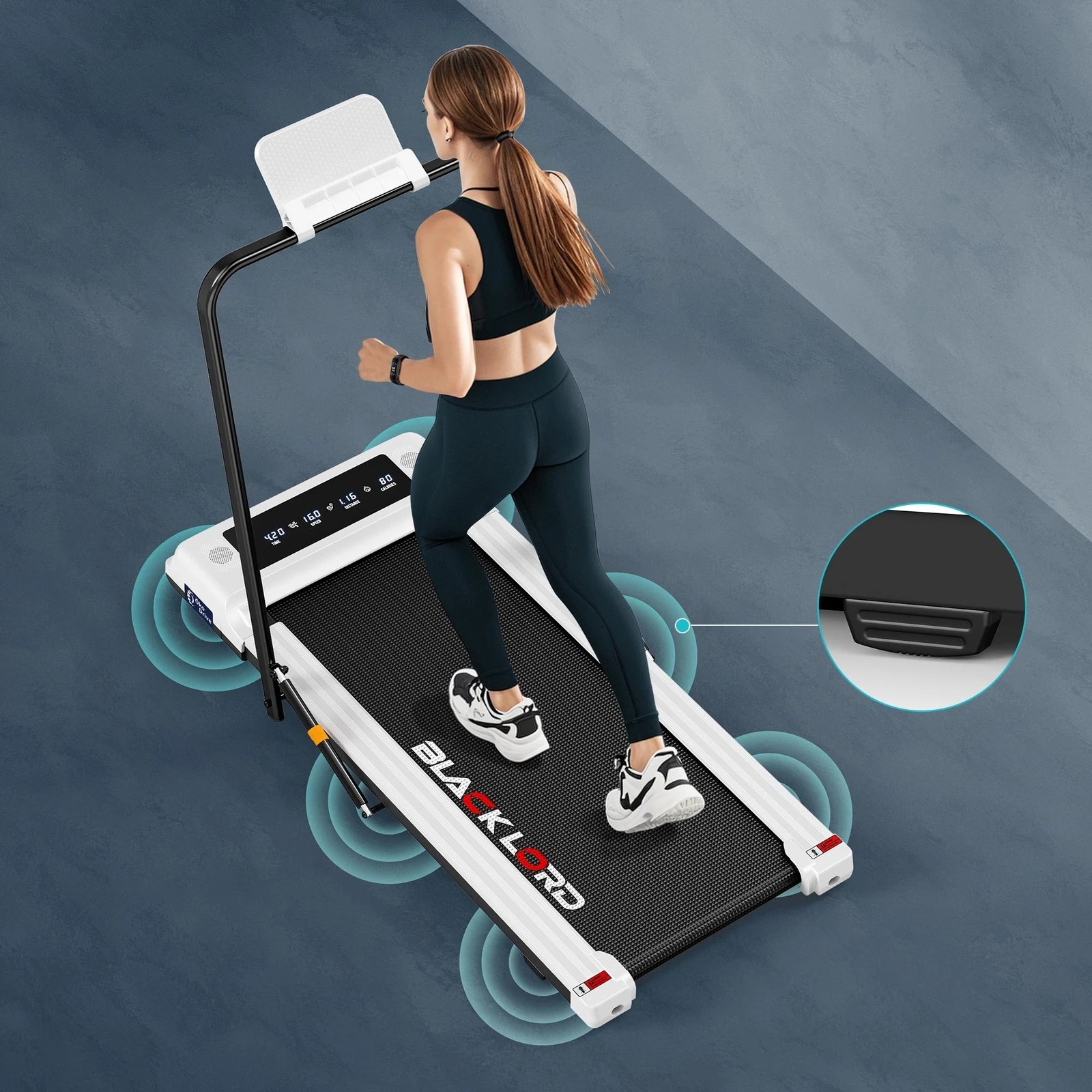 4 Black Lord Treadmill 2 IN 1 Electric Walking Pad Hydraulic Foldable 40cm Belt - White, 4 of 10