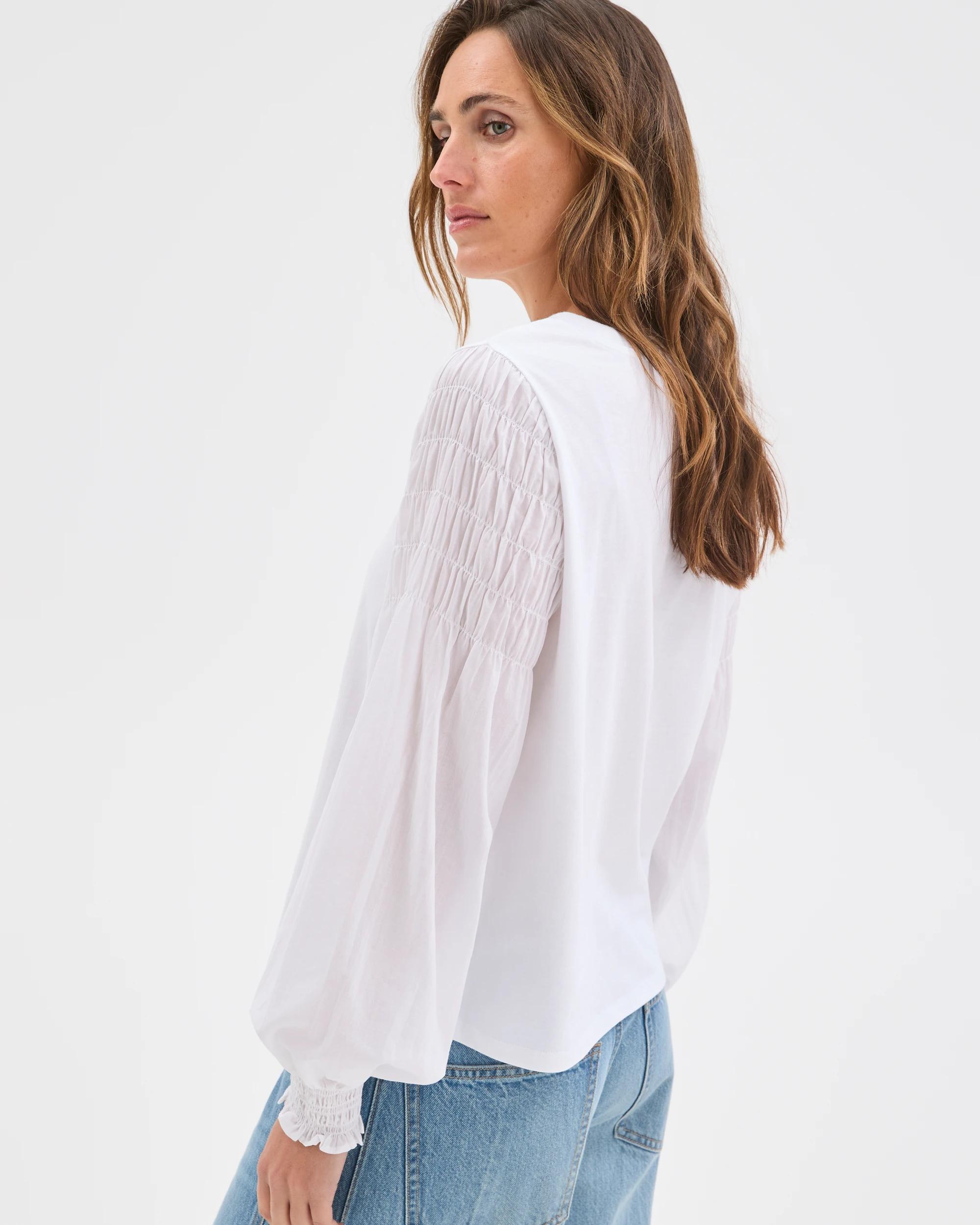 6 Target Woman Australian Cotton Long Sleeve Shirred Sleeve Top BRILLIANT WHITE, 6 of 6