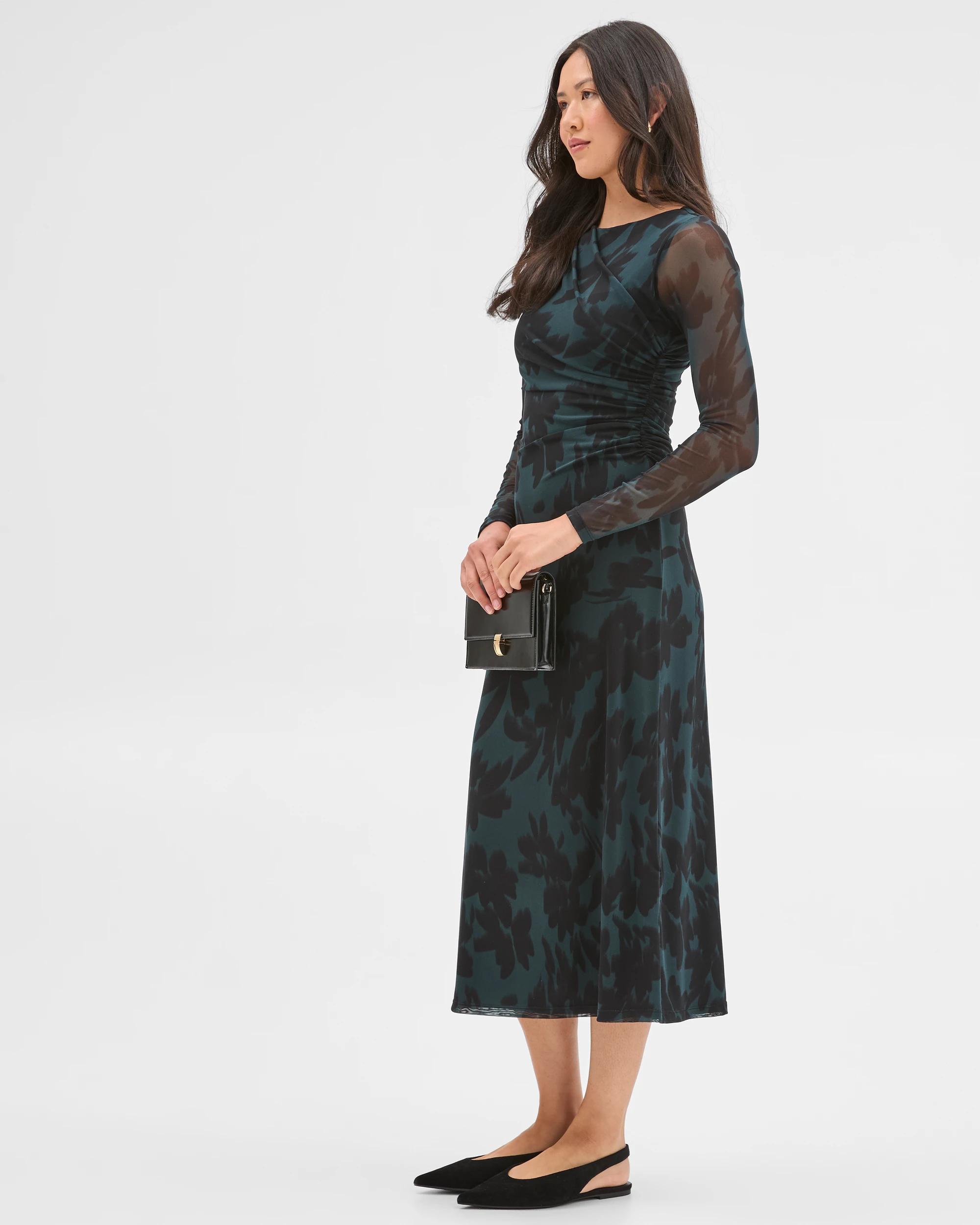3 Preview Long Sleeve Mesh Midi Dress FLORAL BLUR, 3 of 6