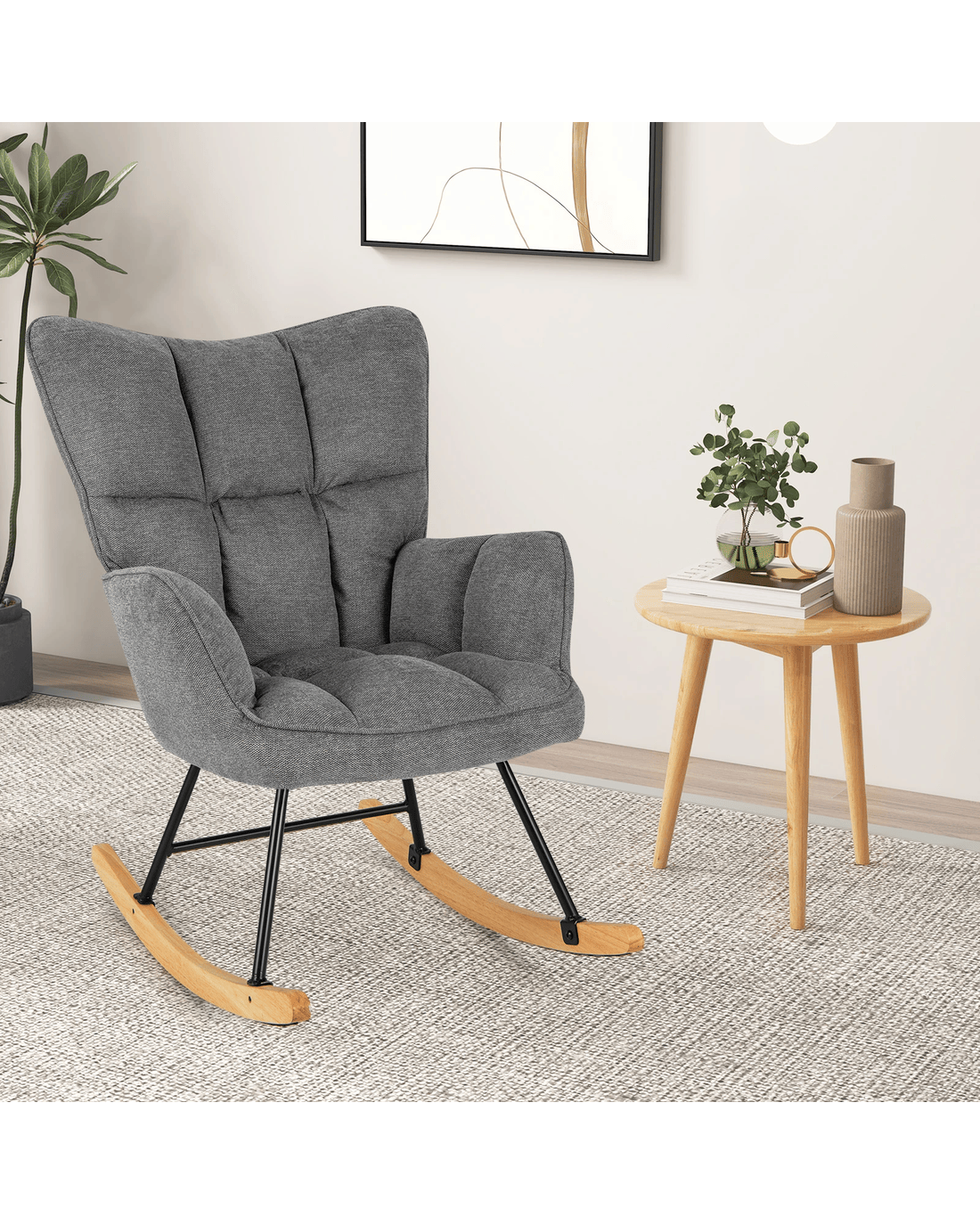Costway Rocking Chair Modern Linen Nursery Armchair Lounge Sofa Home ...