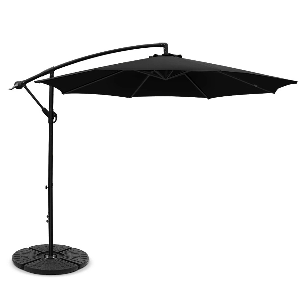 1 Instahut 3m Outdoor Umbrella w/Base Cantilever Beach Garden Patio - Black, 1 of 8