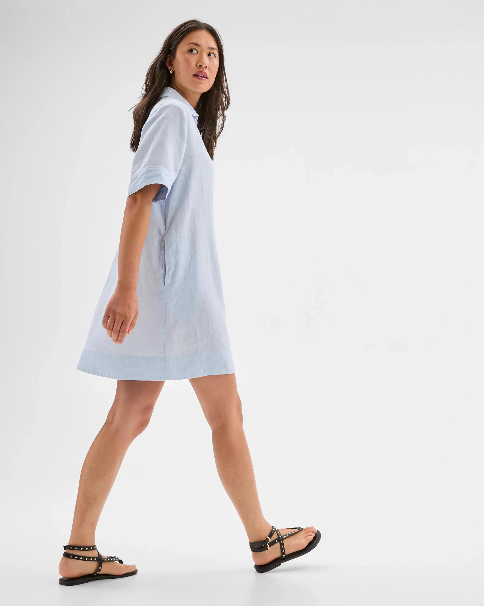 6 Target Woman European Linen Polo Mini Dress SUMMER BLUE, 6 of 7