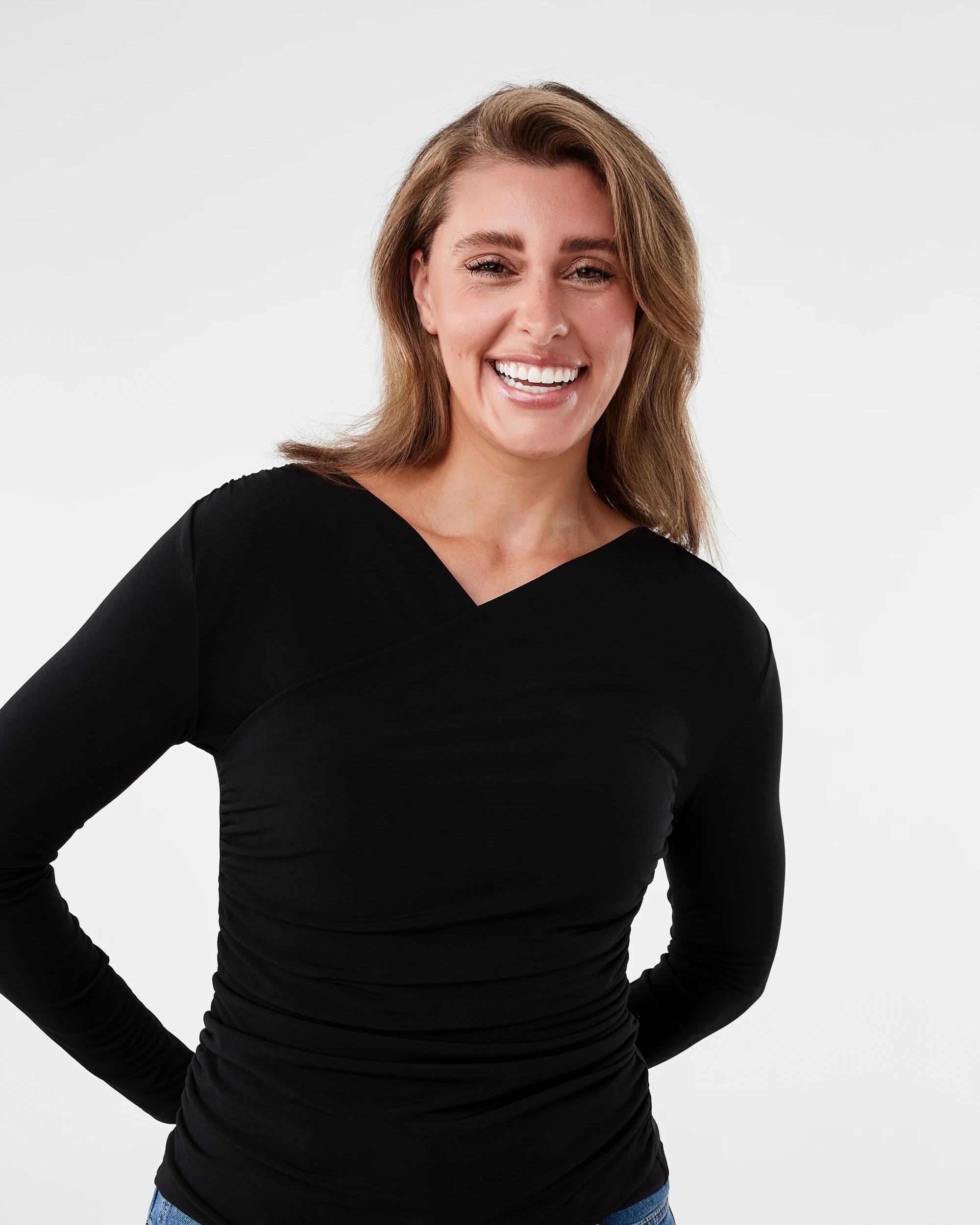 4 Long Sleeve Wrap Drape Top Black, 4 of 6