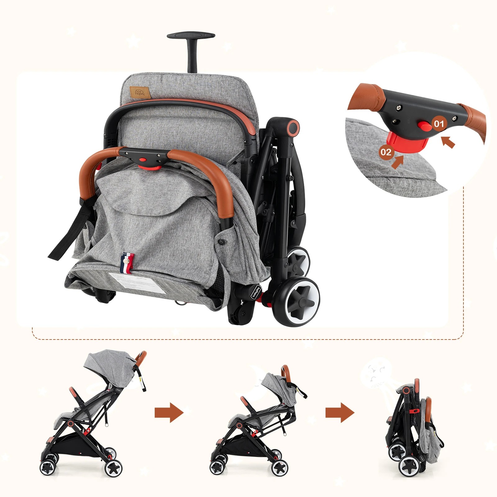 4 Costway Folding Baby Stroller Adjustable Pushchair Pram, 4 of 4