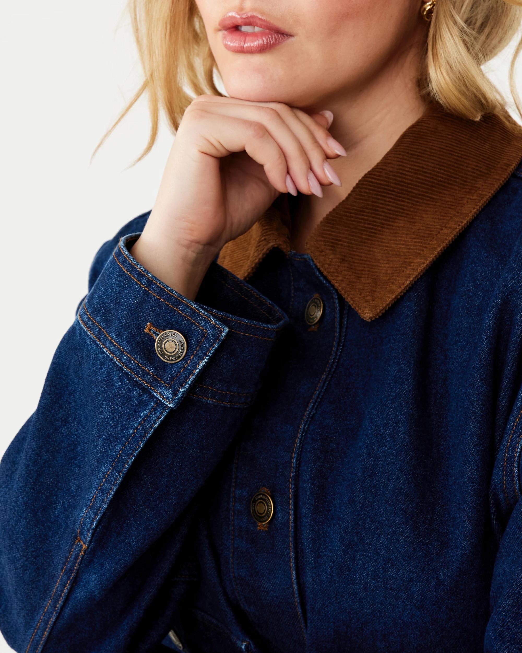 9 Corduroy Collar Denim Jacket Dark Denim, 9 of 10
