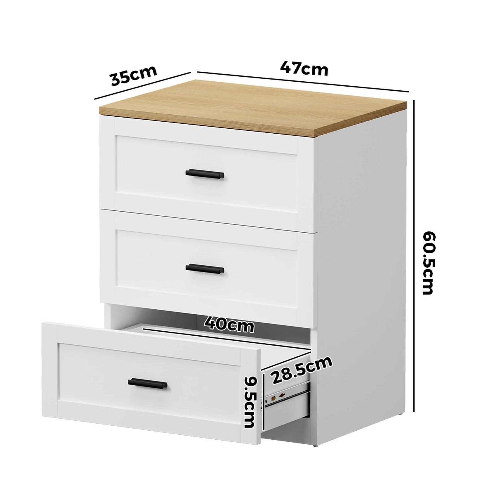 2 Oikiture 2pc Bedside Table 3 Drawers Nightstand Cabinet End Table - White, 2 of 8