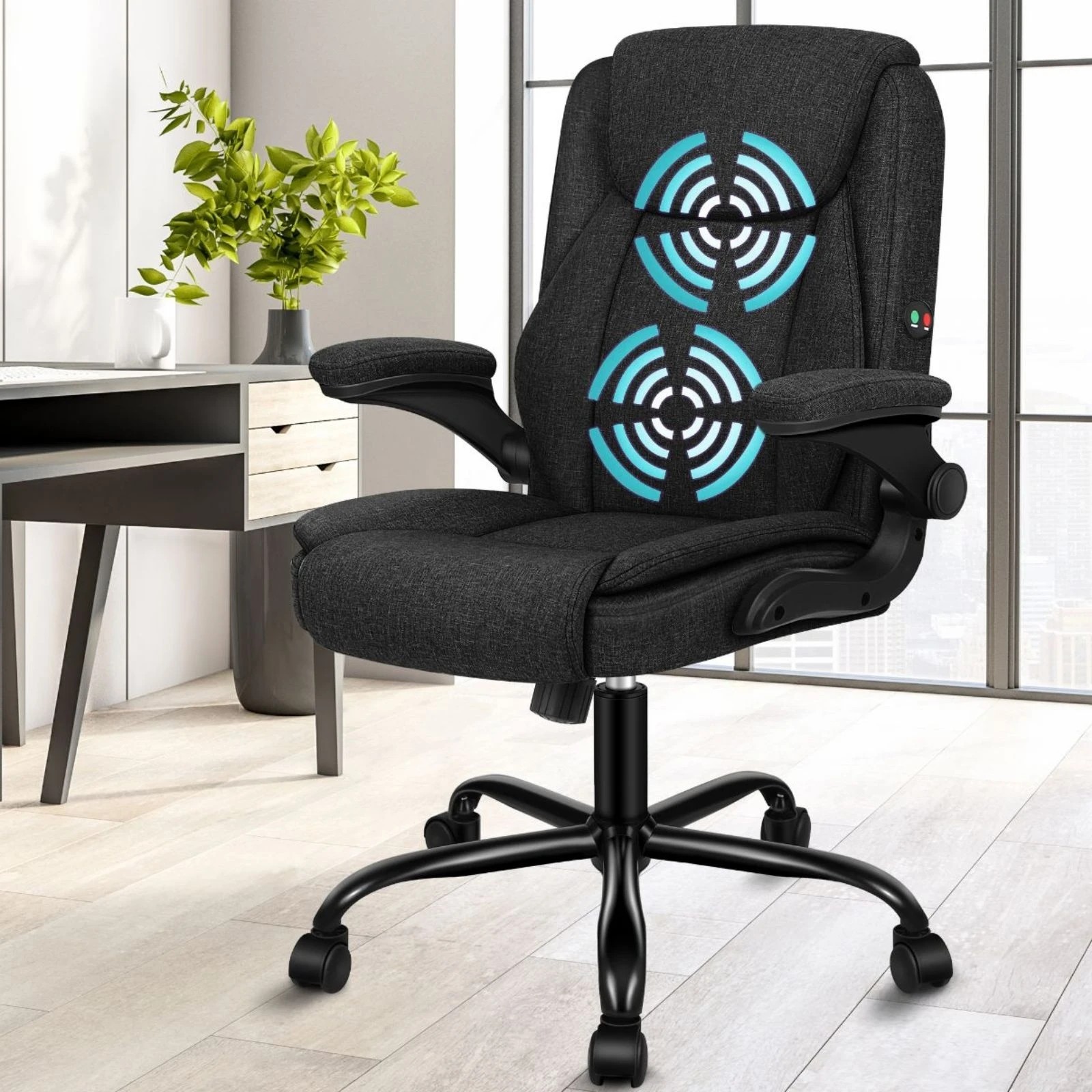 10 Alfordson Massage Office Chair Executive Computer Gaming Seat Linen Fabric - Black, 10 of 10