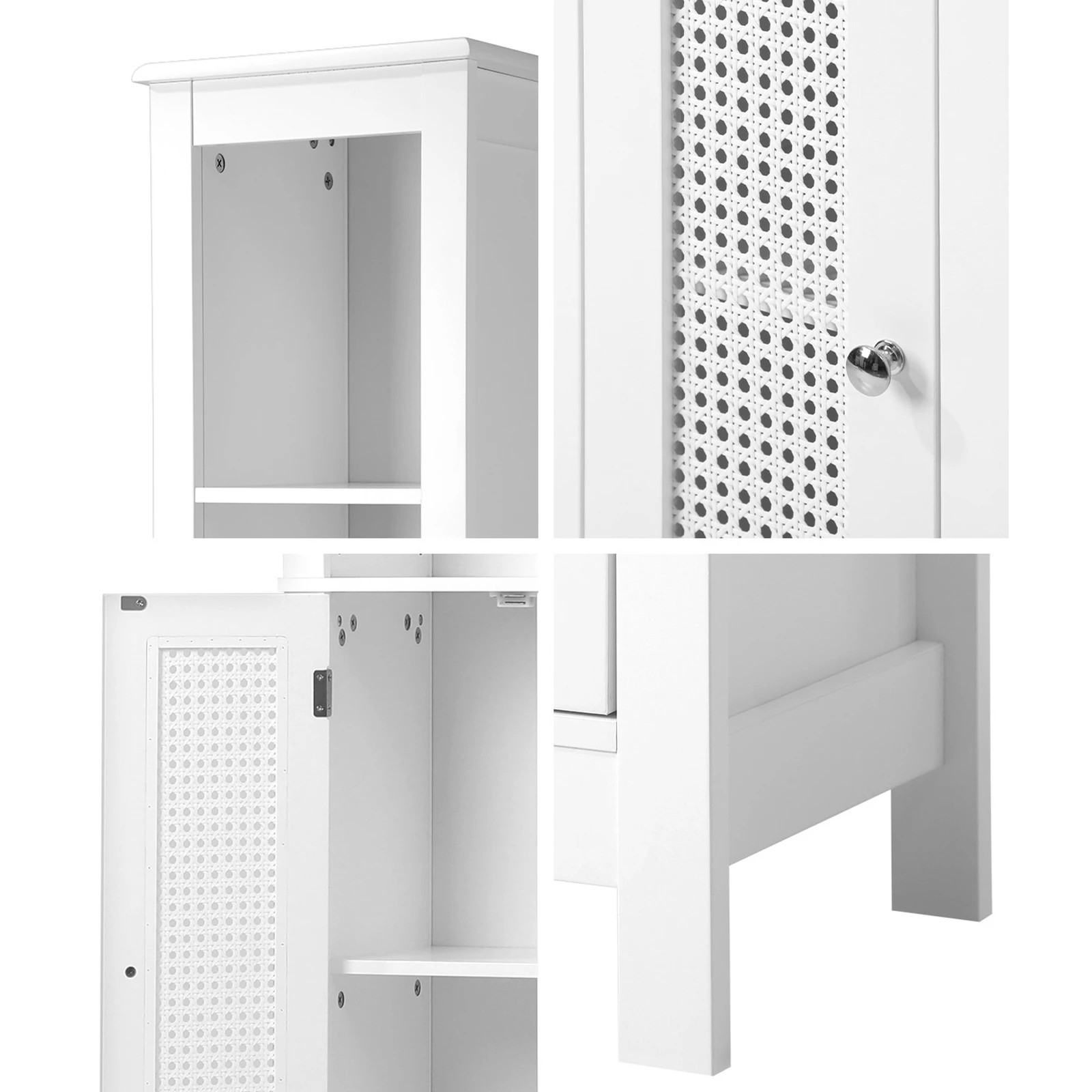 4 Oikiture Storage Cabinet Tall Slim Cupboard Laundry Rattan Door
 - White, 4 of 9
