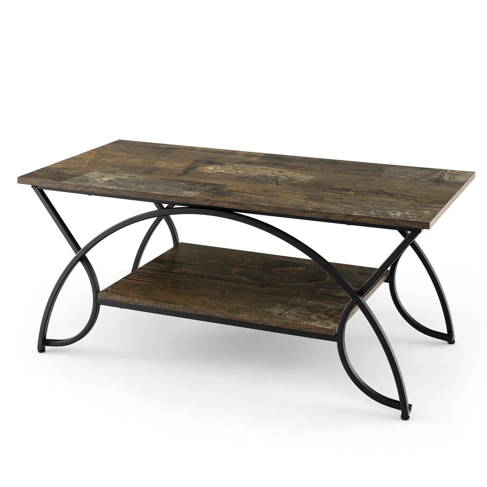 1 Costway 2-Tier Coffee Table Rectangular Cocktail Table w/Arched Metal Frame, 1 of 5