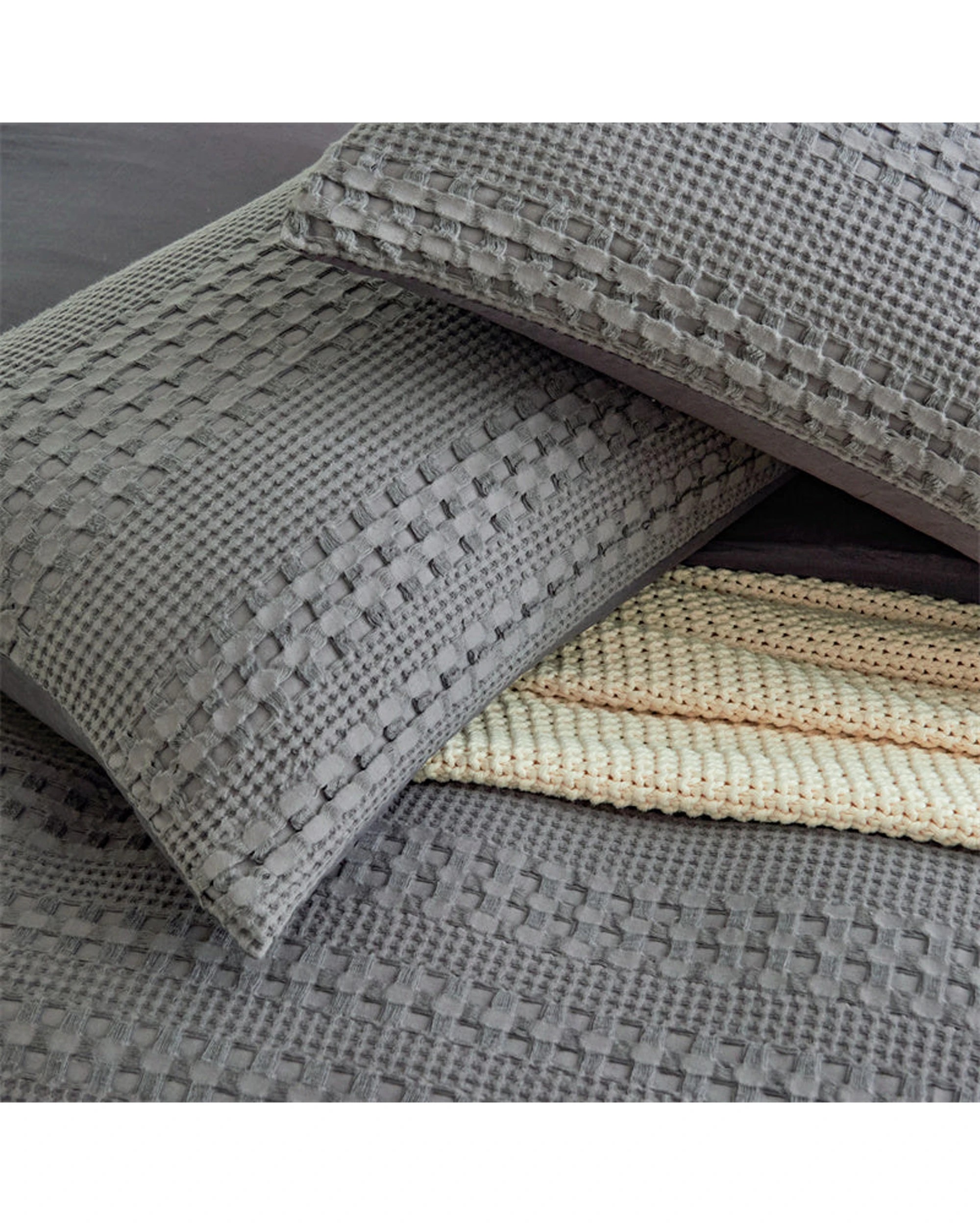 6 Cotton More 100% Cotton Striped Large Waffle Pattern Quilt Doona Set Queen - Grey, 6 of 7